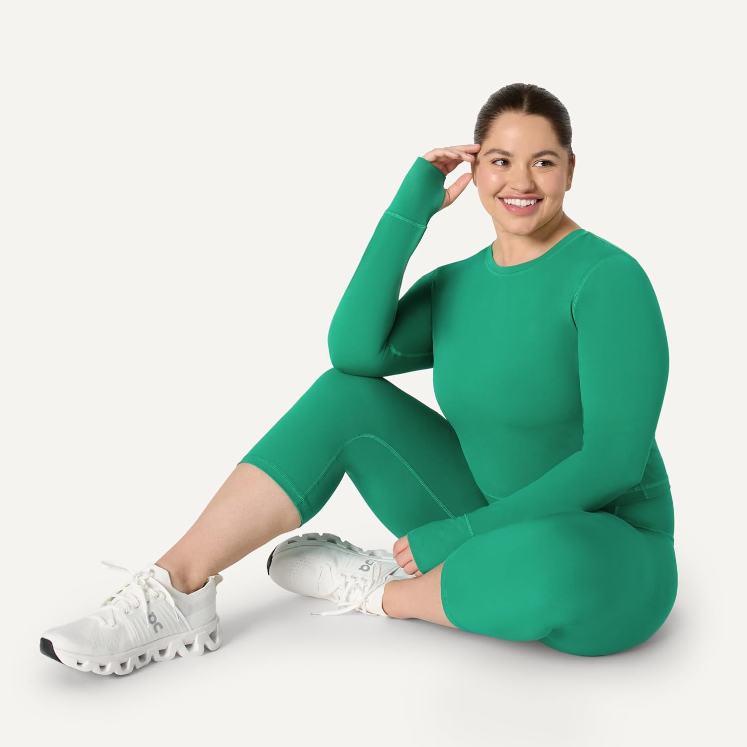 image:imageAmazon Essentials Womens Active FormFlex Buttery Soft Slim Fit Crop Layering Workout Top MoistureWickingEmerald Green