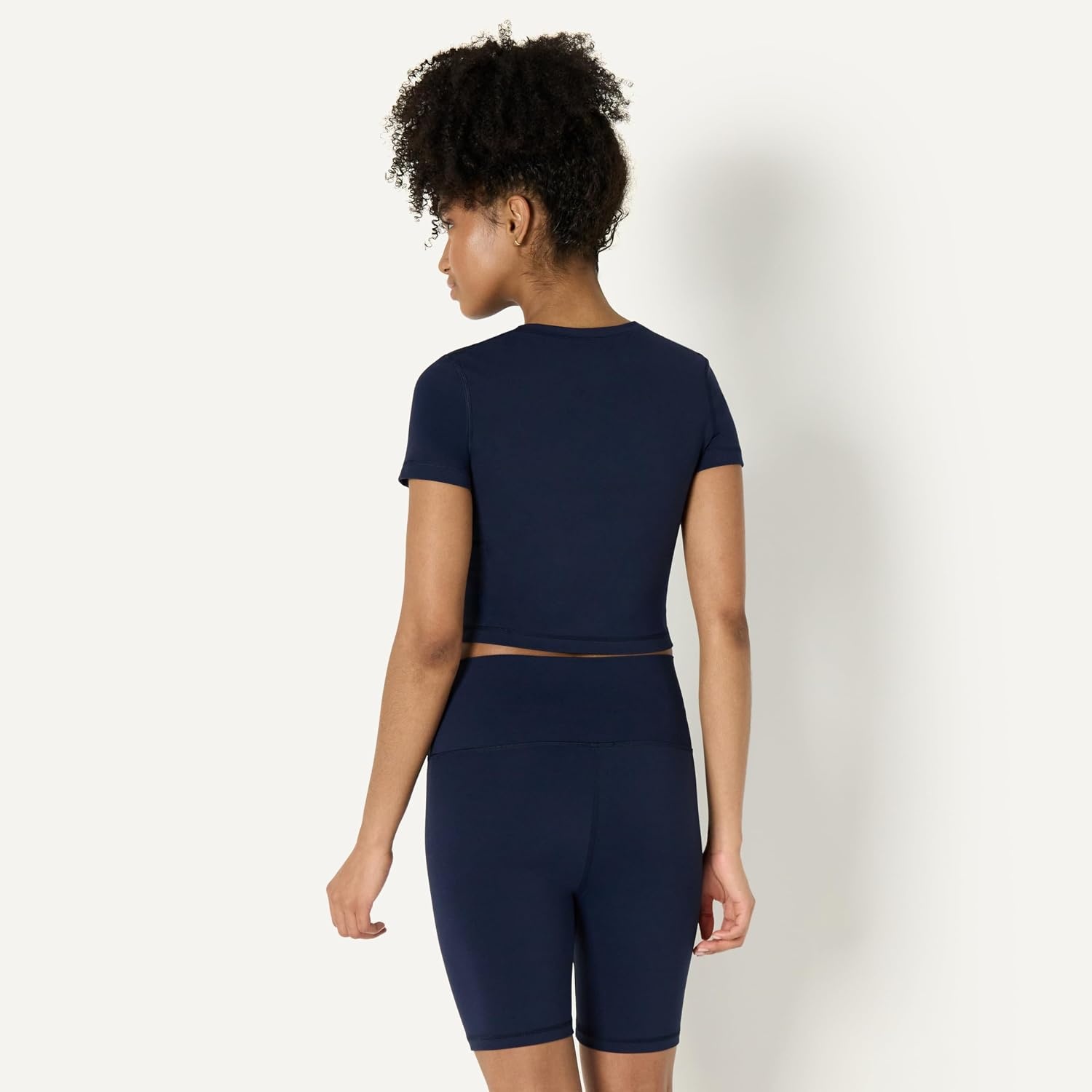 image:imageAmazon Essentials Womens Active FormFlex Buttery Soft Slim Fit Crop Layering Workout Top MoistureWickingNavy