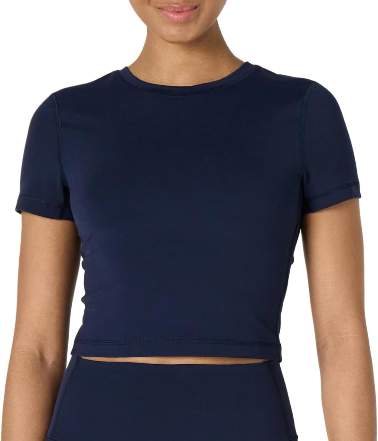 image:imageAmazon Essentials Womens Active FormFlex Buttery Soft Slim Fit Crop Layering Workout Top MoistureWickingNavy