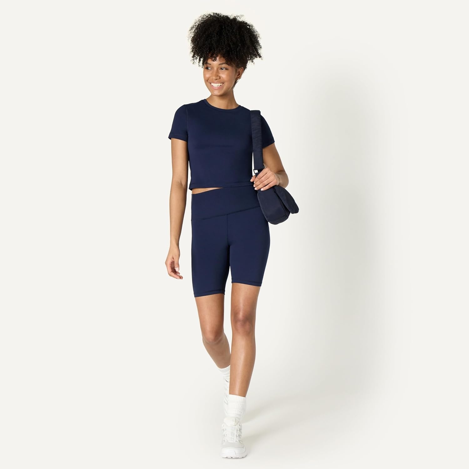 image:imageAmazon Essentials Womens Active FormFlex Buttery Soft Slim Fit Crop Layering Workout Top MoistureWickingNavy