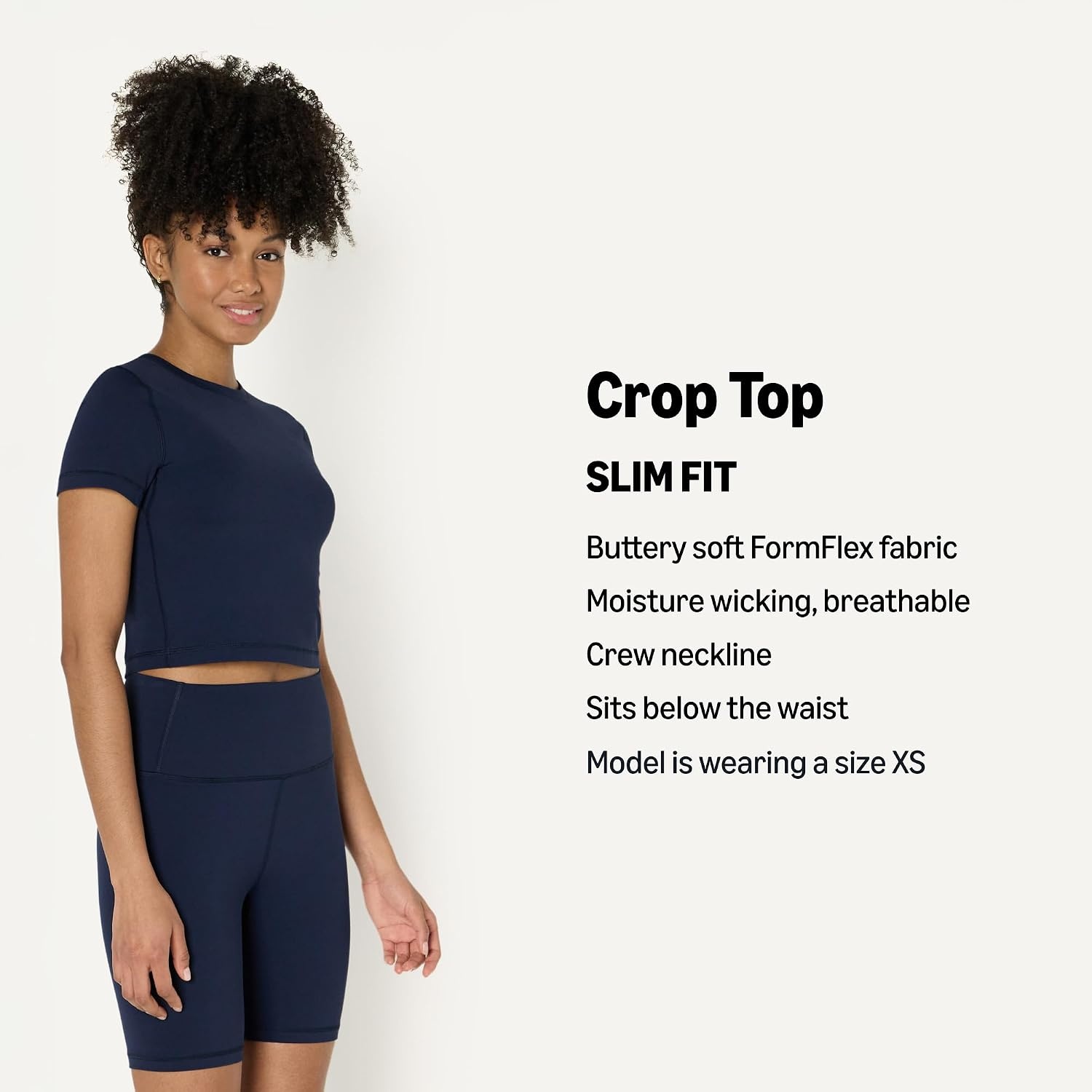 image:imageAmazon Essentials Womens Active FormFlex Buttery Soft Slim Fit Crop Layering Workout Top MoistureWickingNavy
