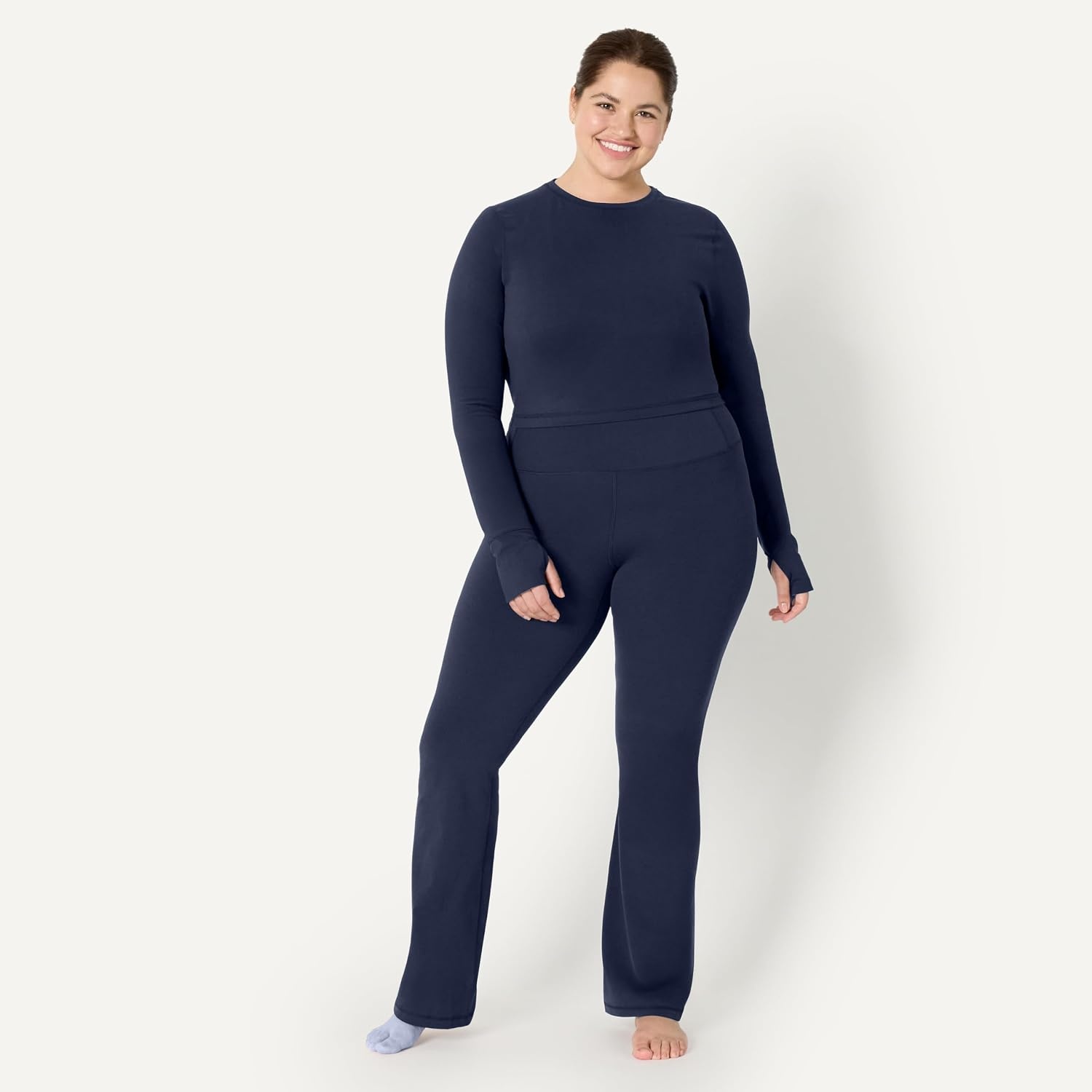image:imageAmazon Essentials Womens Active FormFlex Buttery Soft Slim Fit Crop Layering Workout Top MoistureWickingNavy