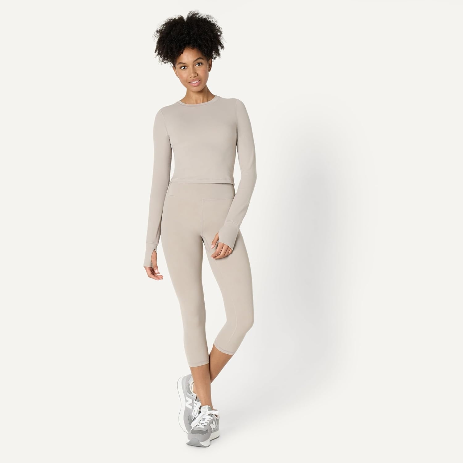 image:imageAmazon Essentials Womens Active FormFlex Buttery Soft Slim Fit Crop Layering Workout Top MoistureWickingTaupe