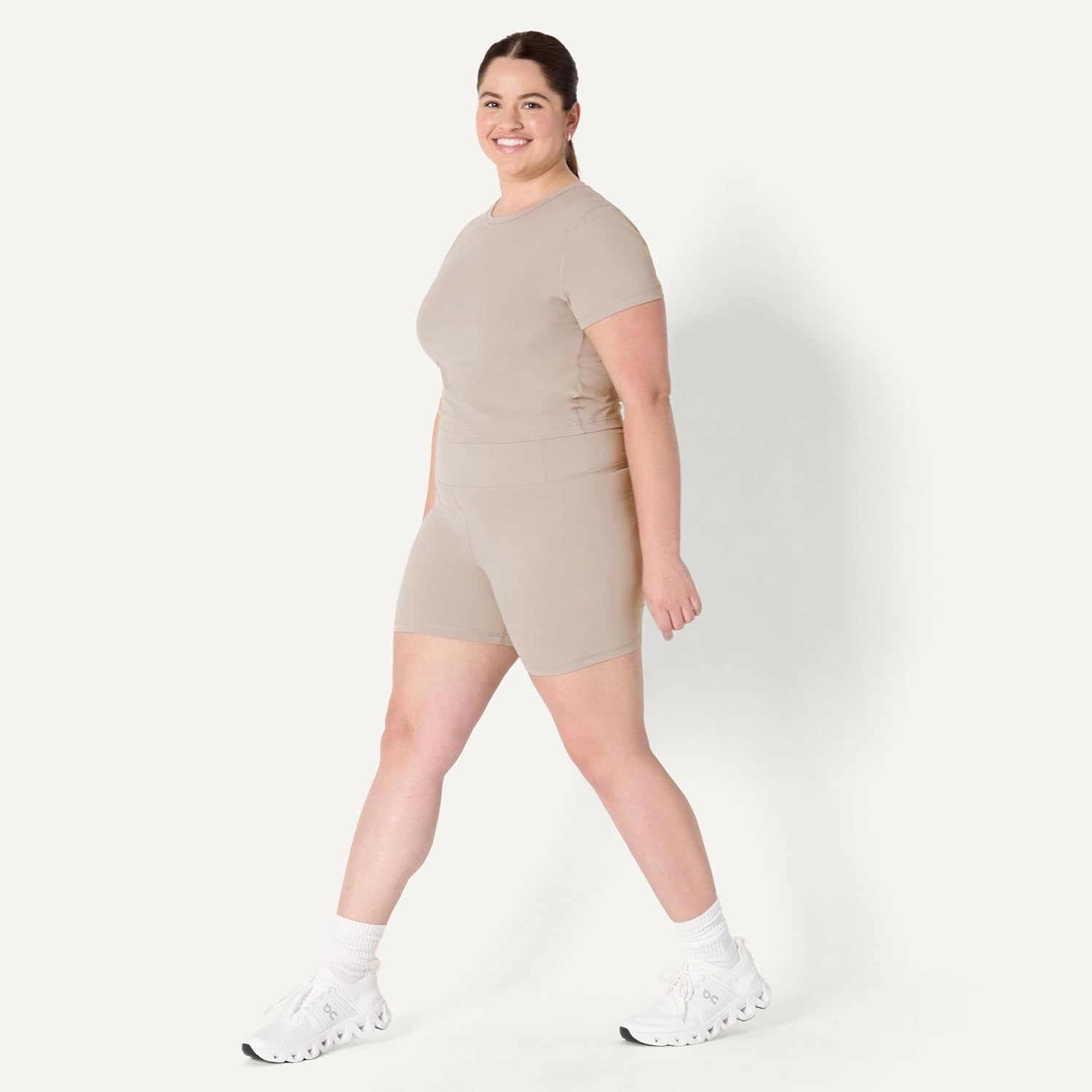image:imageAmazon Essentials Womens Active FormFlex Buttery Soft Slim Fit Crop Layering Workout Top MoistureWickingTaupe