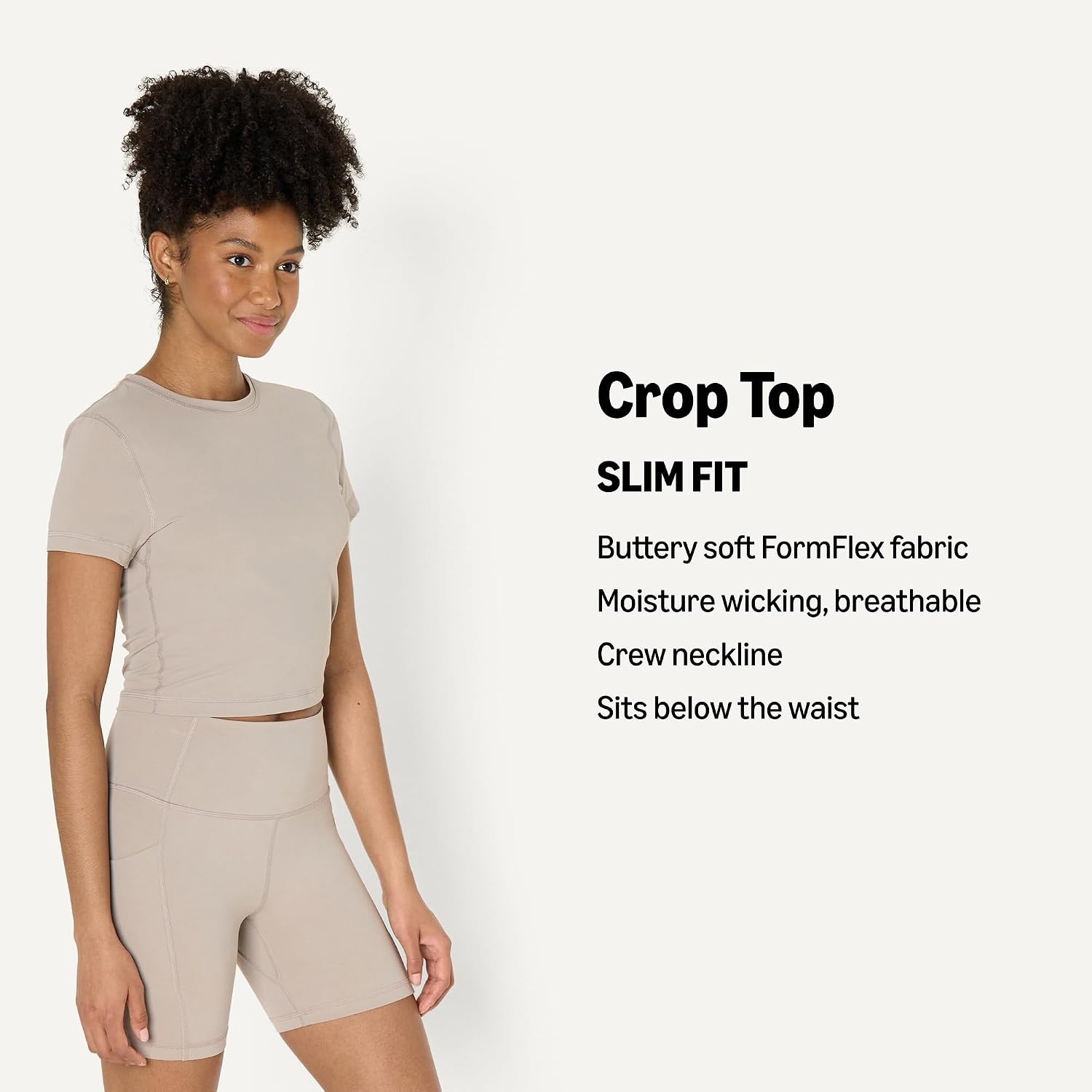 image:imageAmazon Essentials Womens Active FormFlex Buttery Soft Slim Fit Crop Layering Workout Top MoistureWickingTaupe