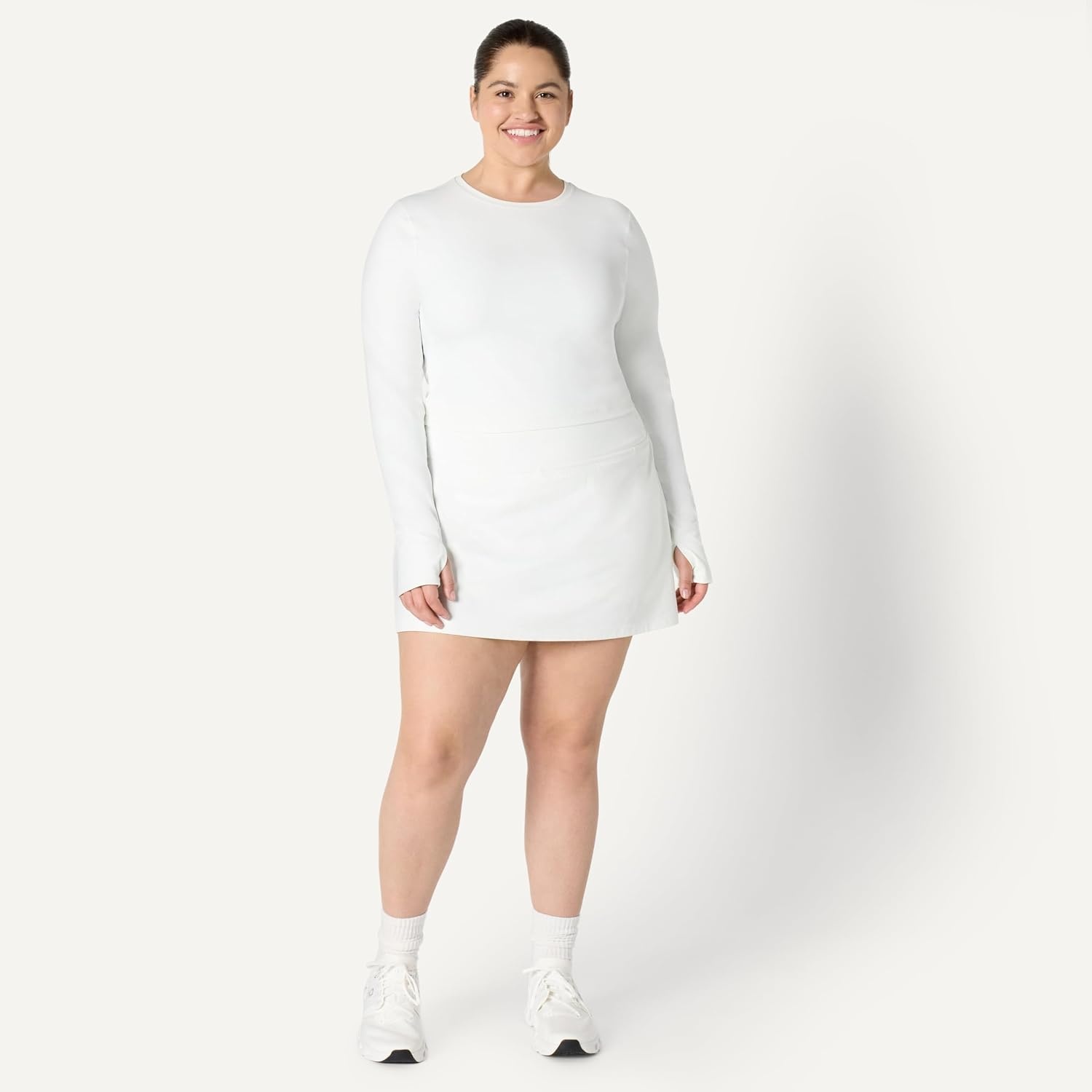 image:imageAmazon Essentials Womens Active FormFlex Buttery Soft Slim Fit Crop Layering Workout Top MoistureWickingWhite