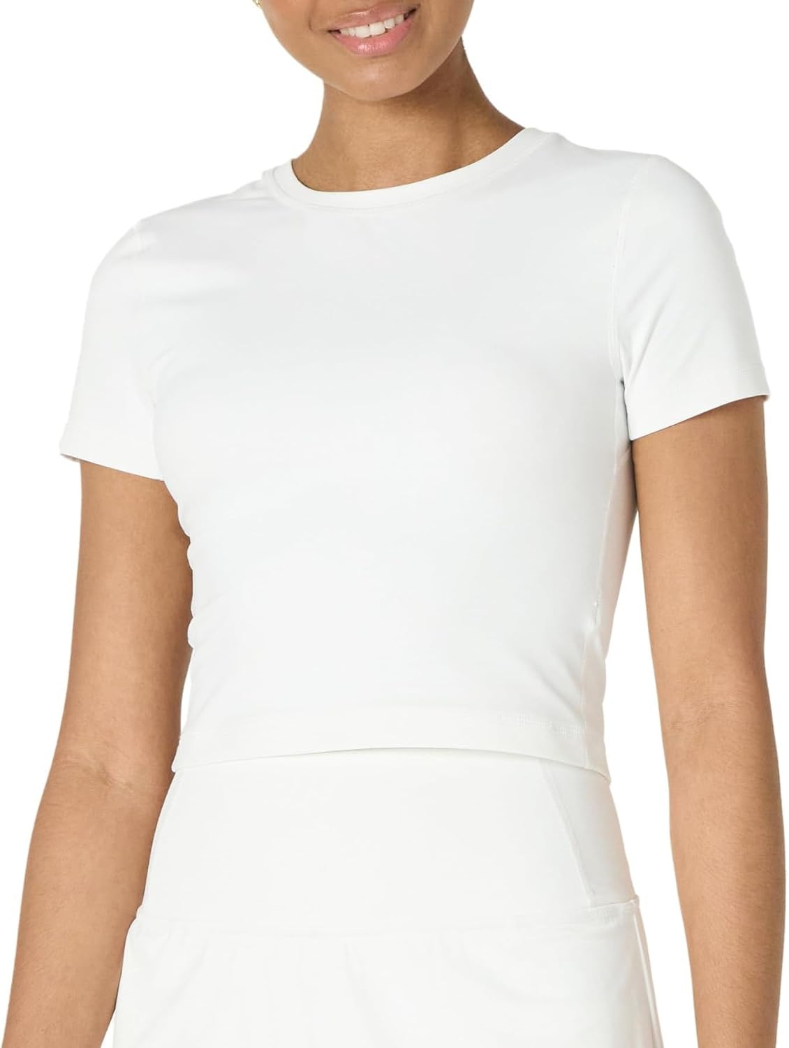 image:imageAmazon Essentials Womens Active FormFlex Buttery Soft Slim Fit Crop Layering Workout Top MoistureWickingWhite