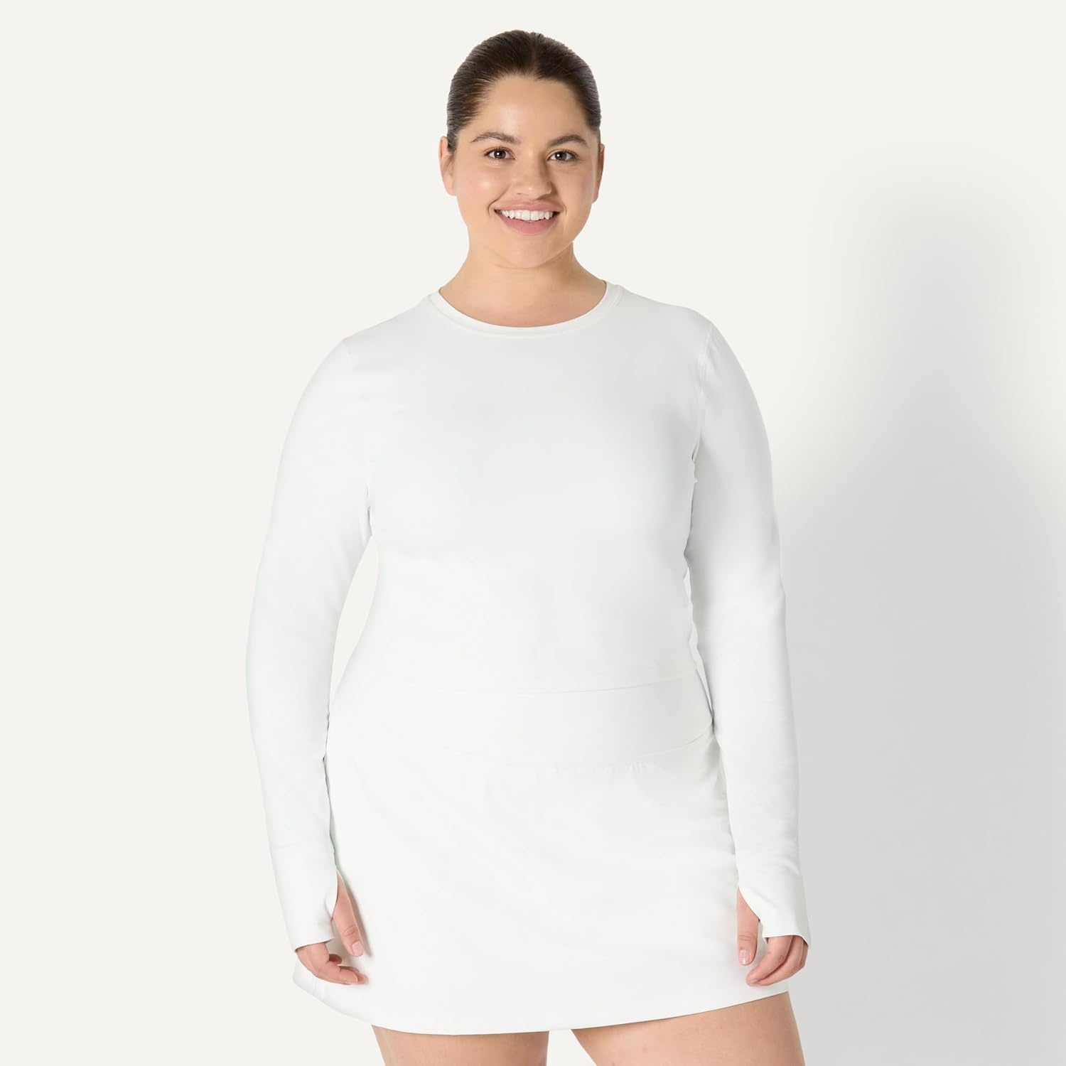 image:imageAmazon Essentials Womens Active FormFlex Buttery Soft Slim Fit Crop Layering Workout Top MoistureWickingWhite
