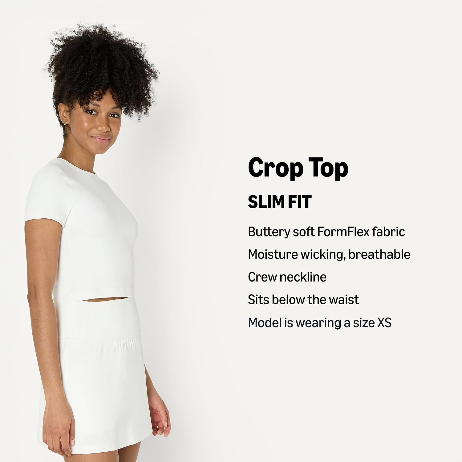 image:imageAmazon Essentials Womens Active FormFlex Buttery Soft Slim Fit Crop Layering Workout Top MoistureWickingWhite