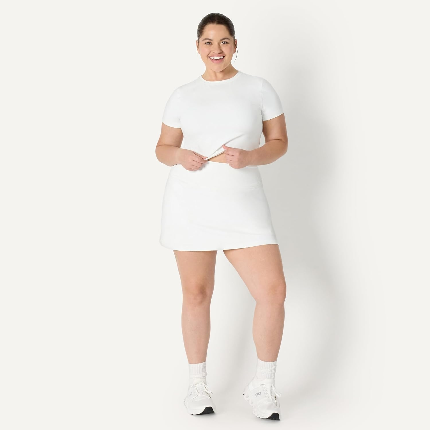 image:imageAmazon Essentials Womens Active FormFlex Buttery Soft Slim Fit Crop Layering Workout Top MoistureWickingWhite
