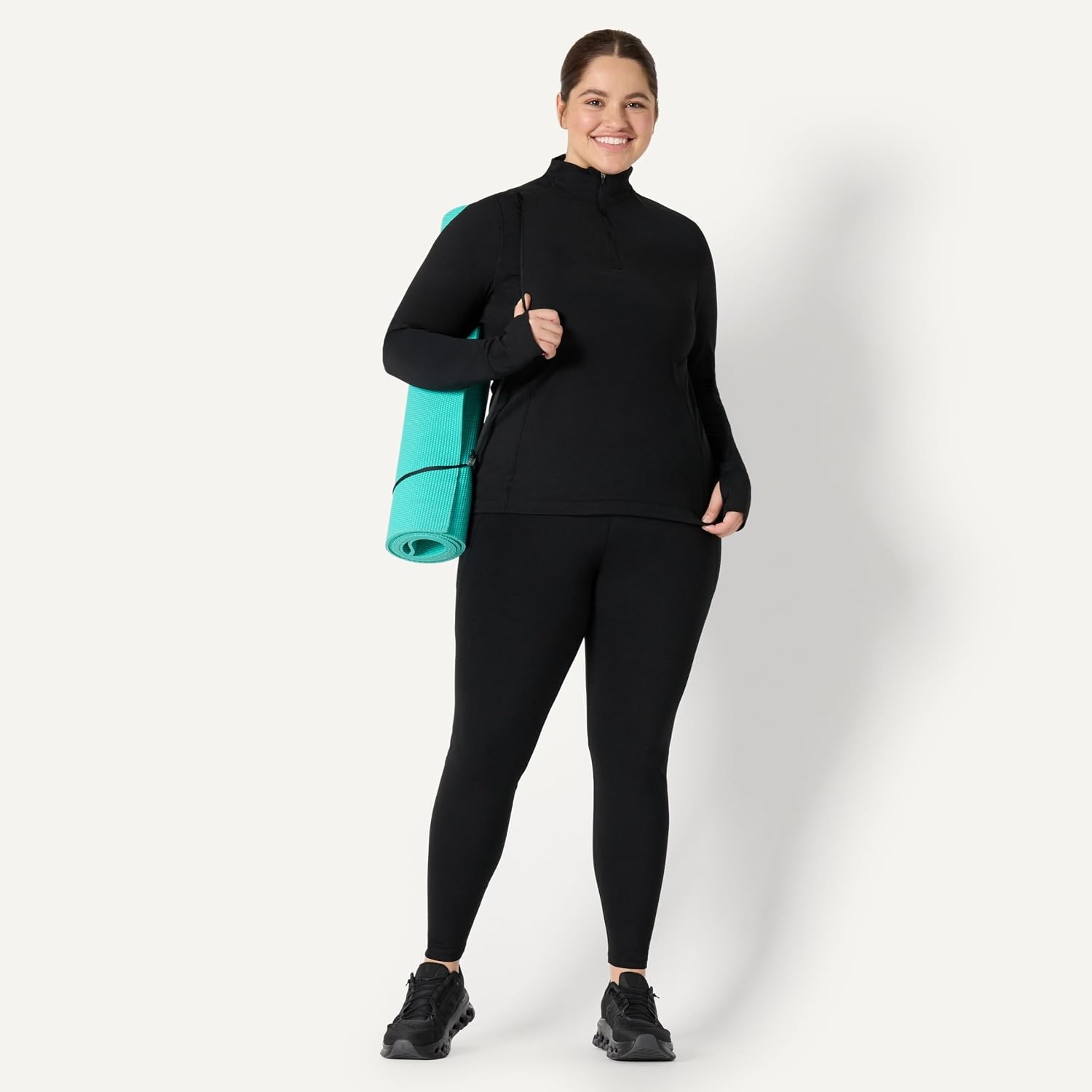 image:imageAmazon Essentials Womens Active FormFlex Buttery Soft Slim Fit Quarter Zip Long Sleeve Pullover Jacket Moisture WickingBlack