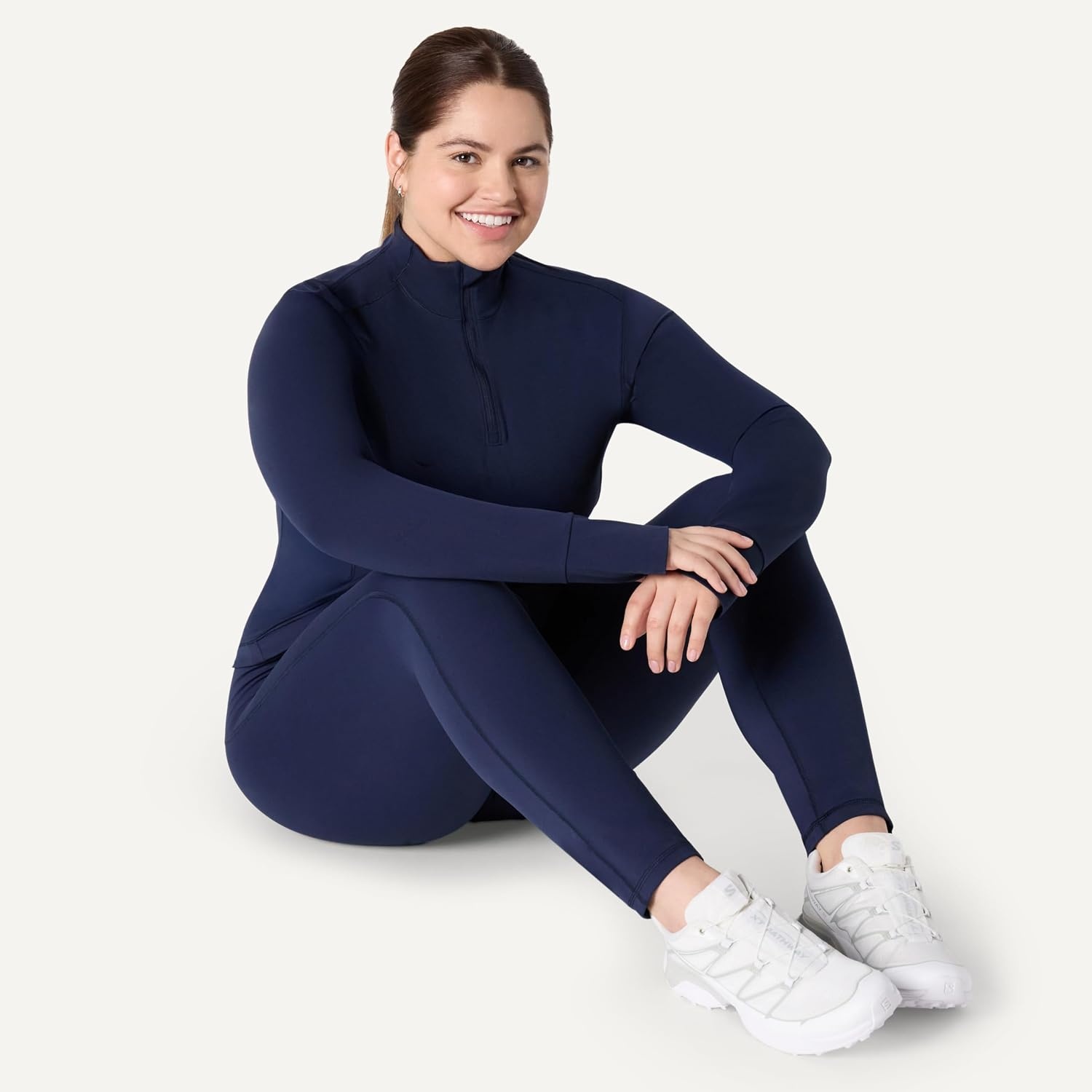 image:imageAmazon Essentials Womens Active FormFlex Buttery Soft Slim Fit Quarter Zip Long Sleeve Pullover Jacket Moisture WickingNavy