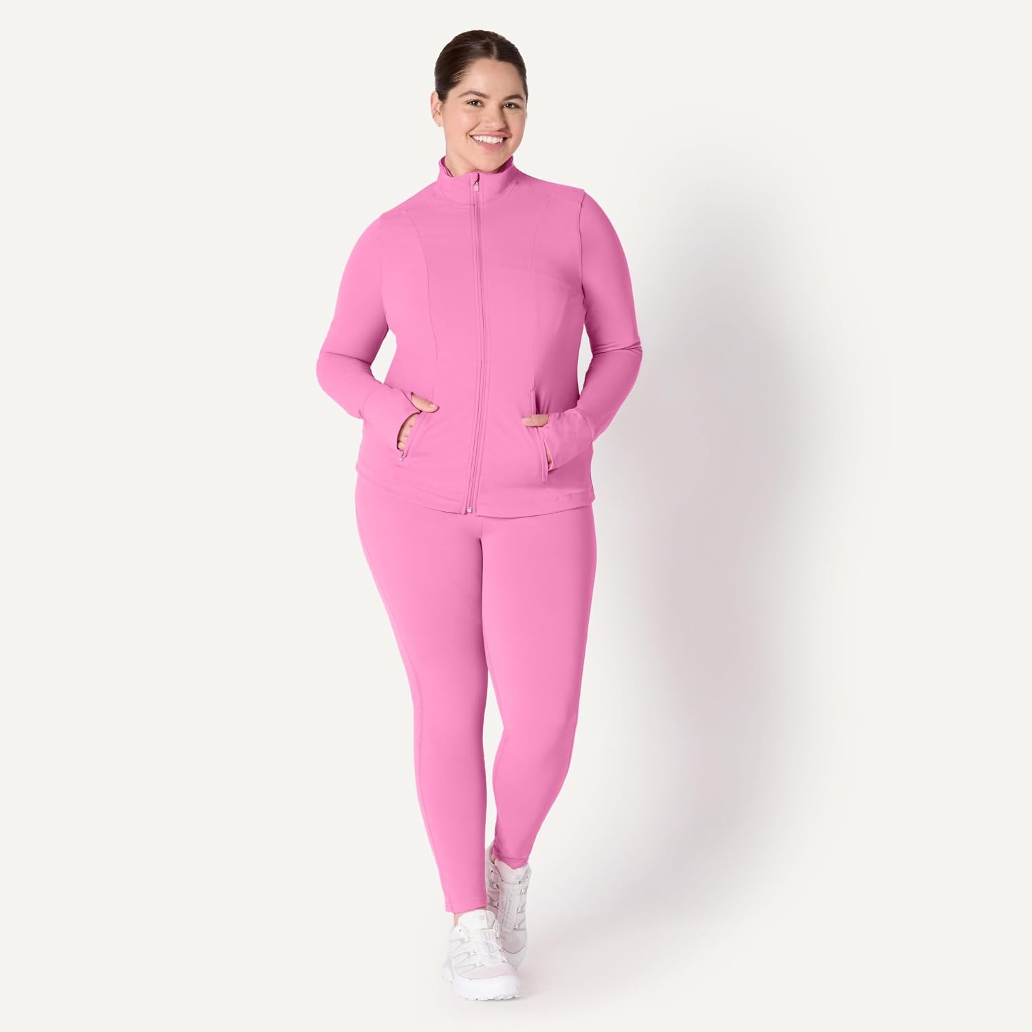 image:imageAmazon Essentials Womens Active FormFlex Buttery Soft Slim Fit Quarter Zip Long Sleeve Pullover Jacket Moisture WickingPink