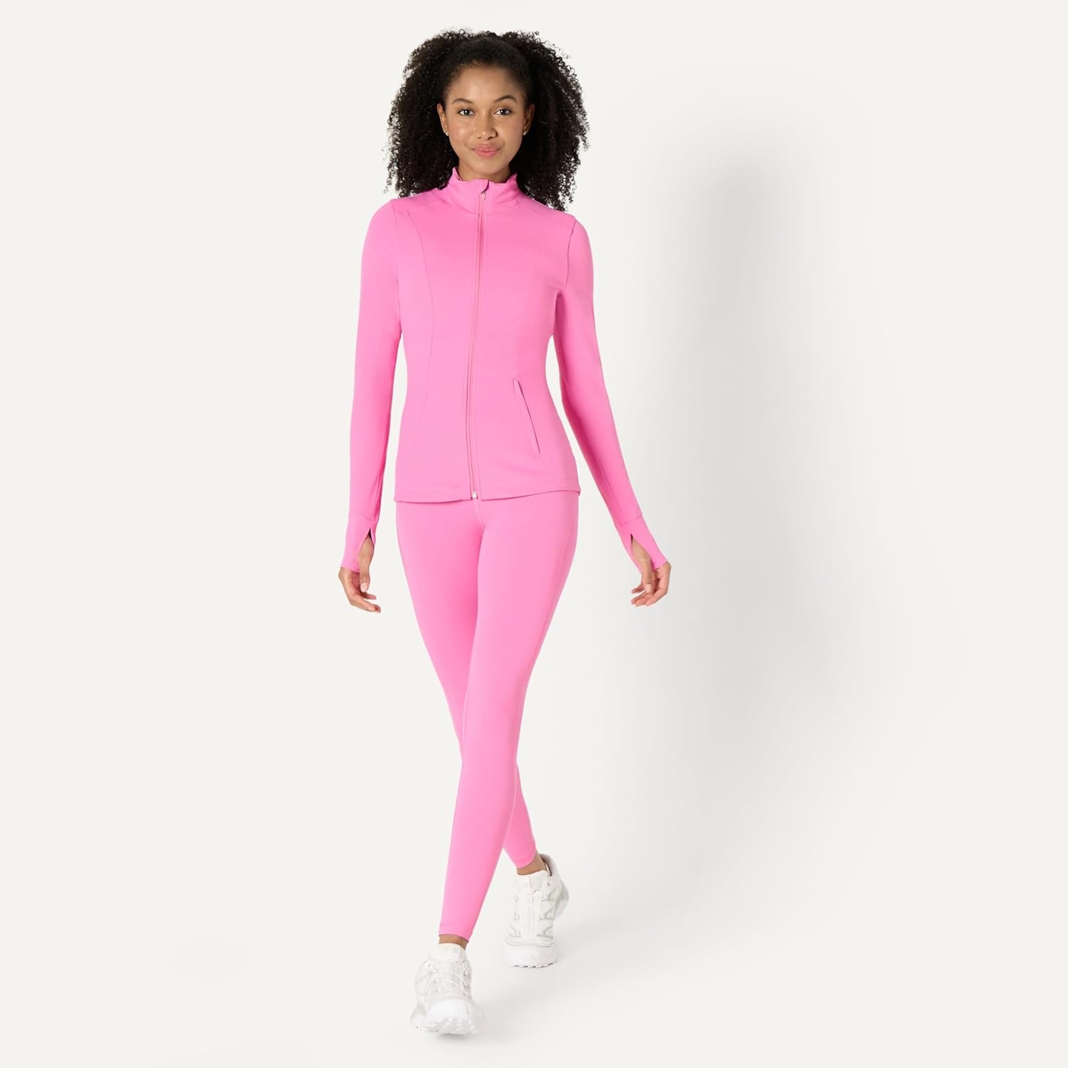 image:imageAmazon Essentials Womens Active FormFlex Buttery Soft Slim Fit Quarter Zip Long Sleeve Pullover Jacket Moisture WickingPink