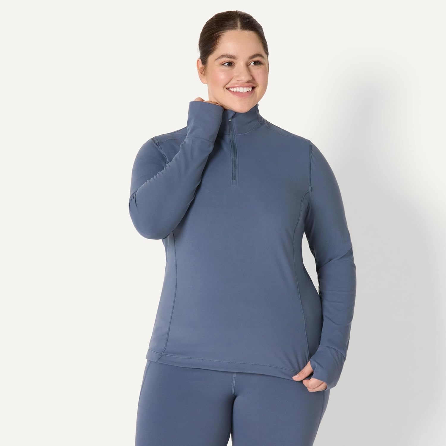 image:imageAmazon Essentials Womens Active FormFlex Buttery Soft Slim Fit Quarter Zip Long Sleeve Pullover Jacket Moisture WickingSlate Grey