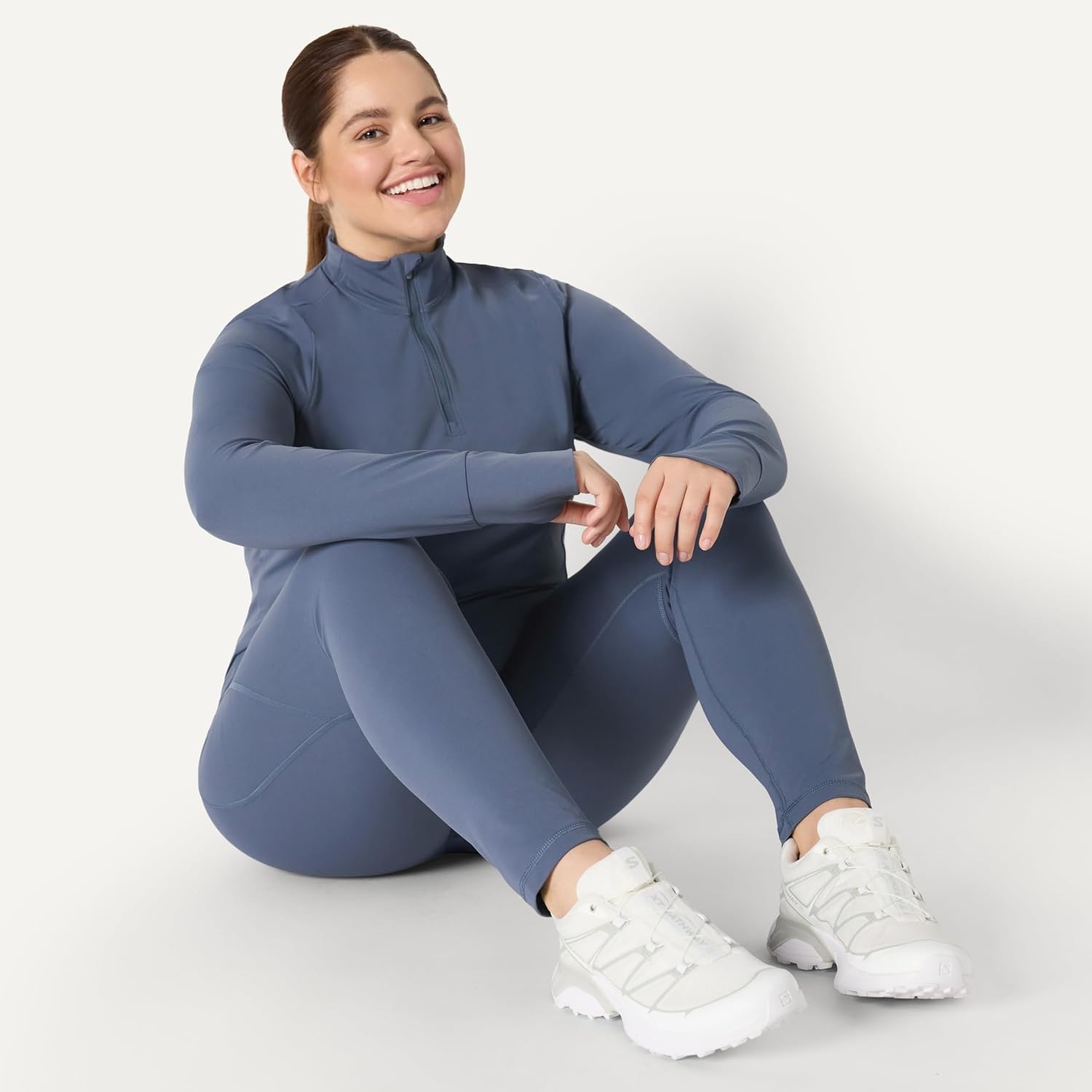 image:imageAmazon Essentials Womens Active FormFlex Buttery Soft Slim Fit Quarter Zip Long Sleeve Pullover Jacket Moisture WickingSlate Grey