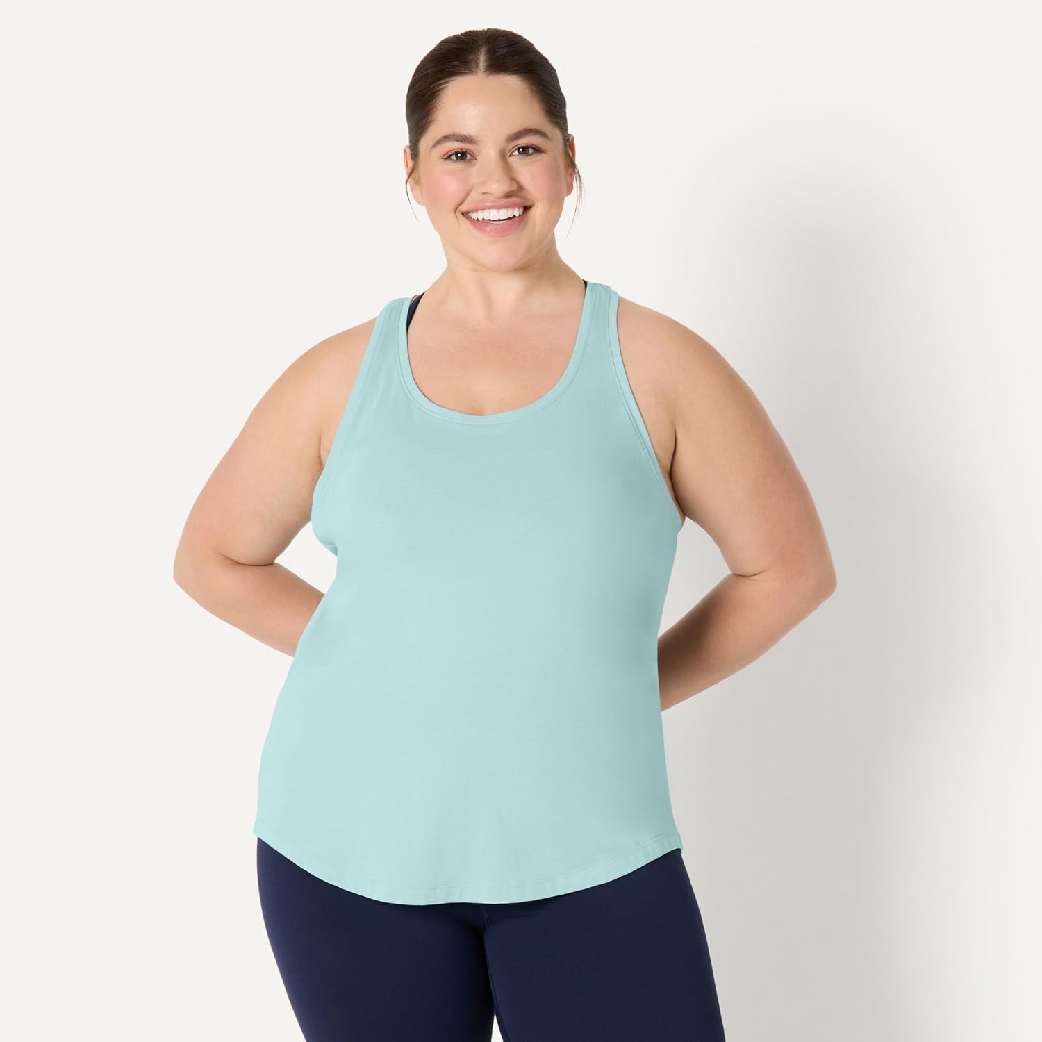 image:imageAmazon Essentials Womens Active Soft Cotton Modal Jersey Knit Scoop Neck Racerback Relaxed Fit Lightweight Yoga Tank TopLight Blue