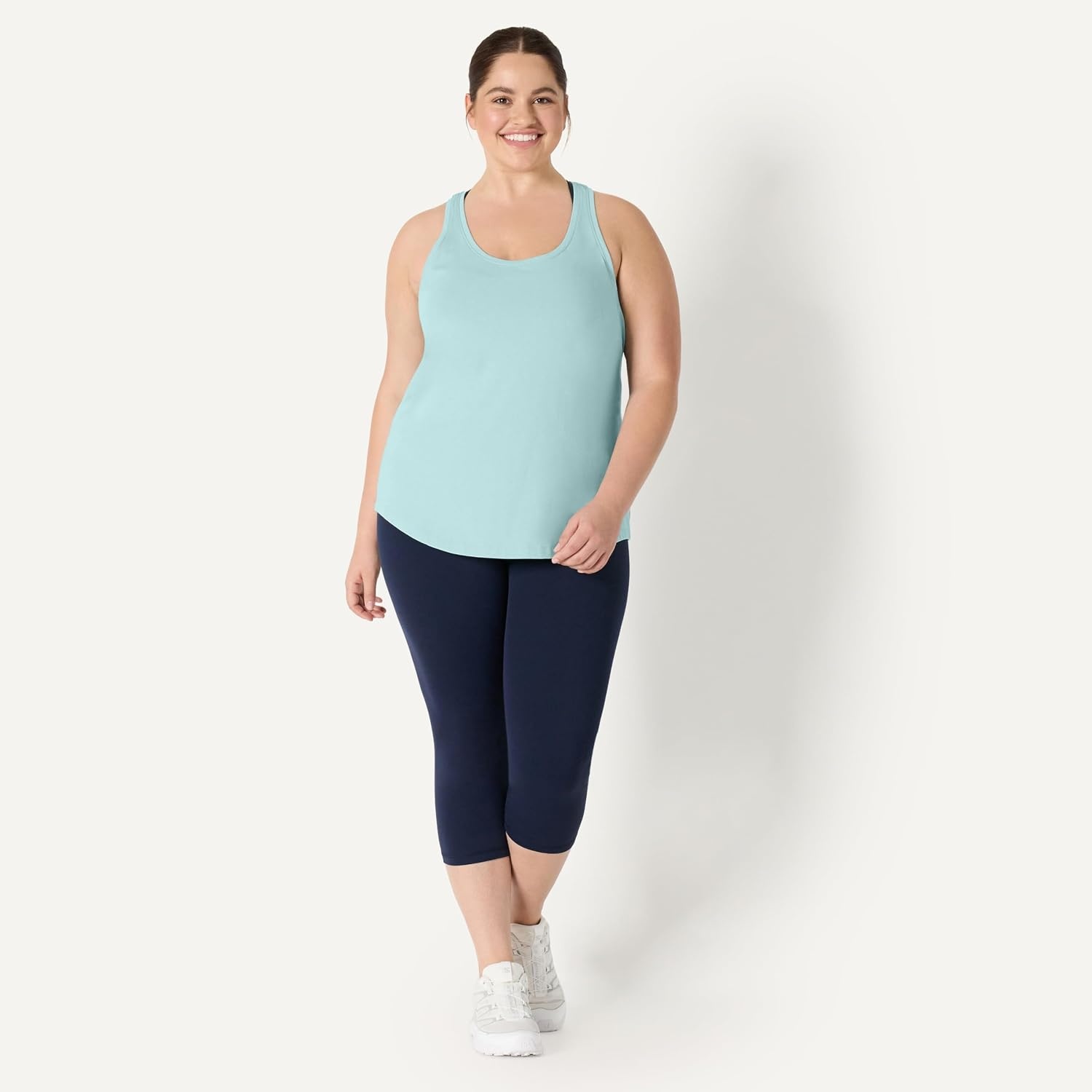 image:imageAmazon Essentials Womens Active Soft Cotton Modal Jersey Knit Scoop Neck Racerback Relaxed Fit Lightweight Yoga Tank TopLight Blue