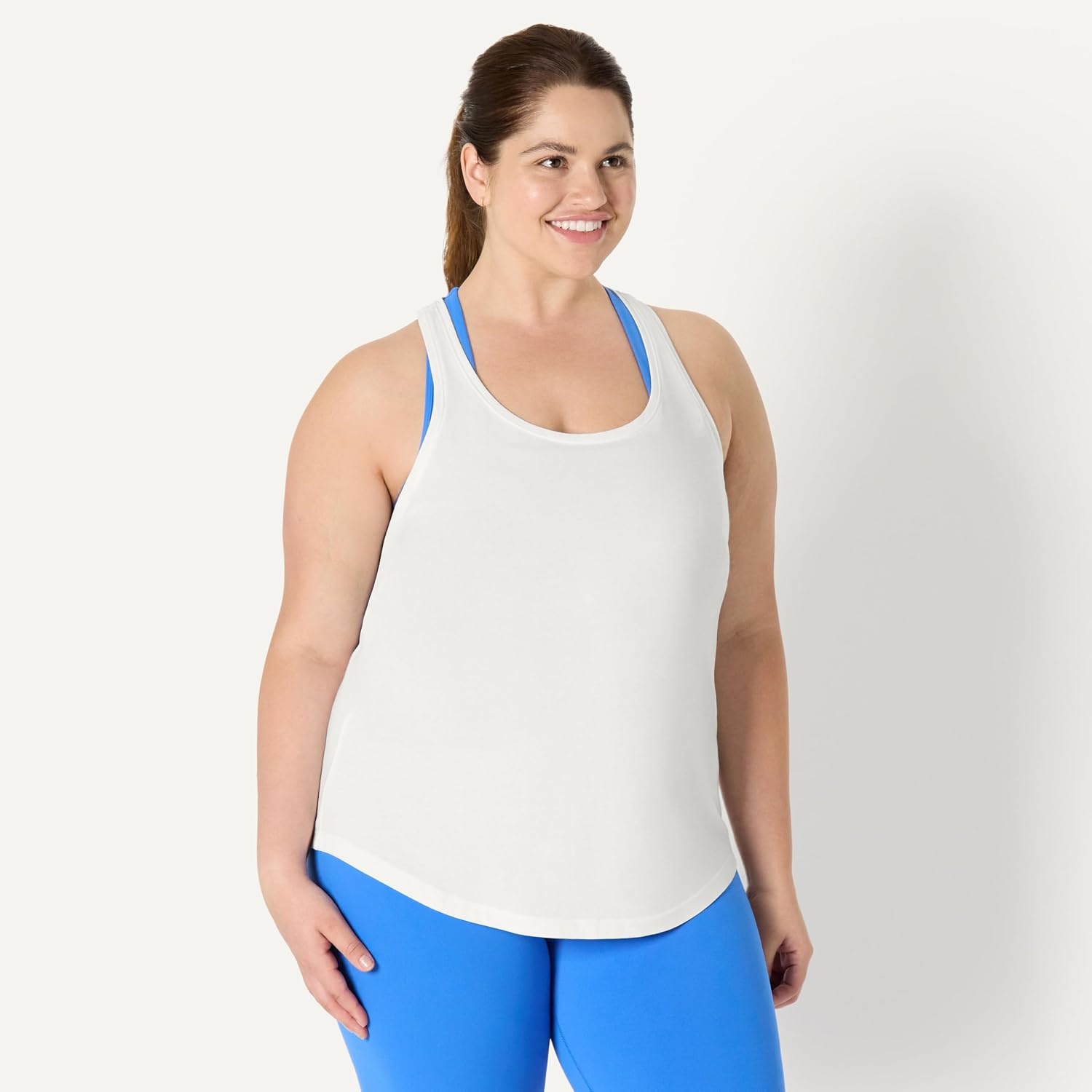 image:imageAmazon Essentials Womens Active Soft Cotton Modal Jersey Knit Scoop Neck Racerback Relaxed Fit Lightweight Yoga Tank TopWhite