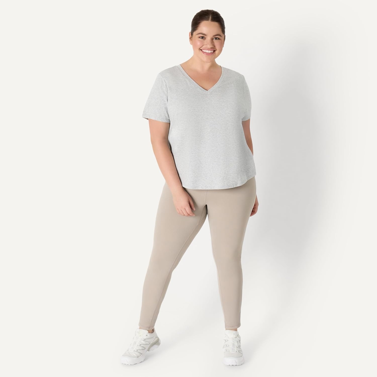 image:imageAmazon Essentials Womens Active Soft Cotton Modal VNeck Short Sleeve Lightweight Yoga Workout TShirt with Curved HemLight Grey Heather