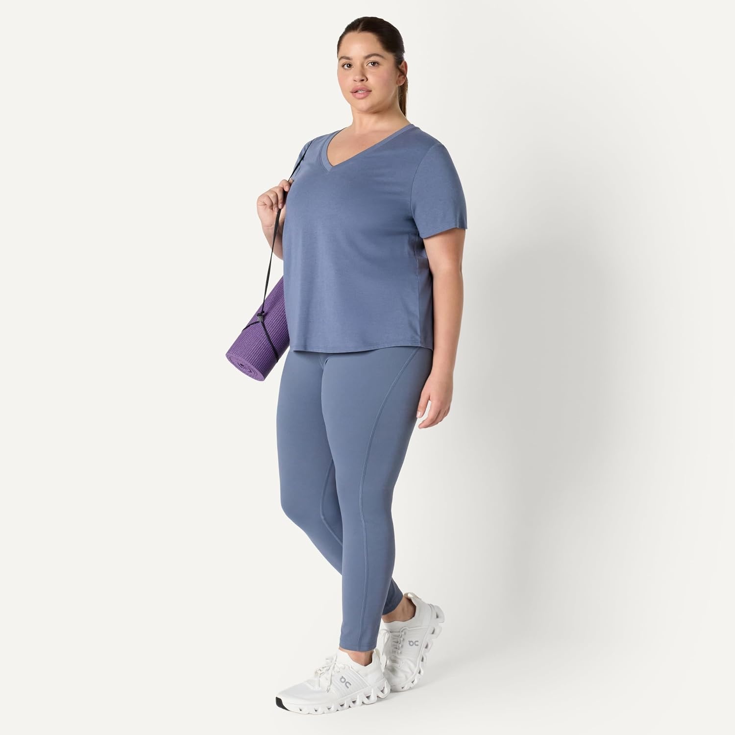 image:imageAmazon Essentials Womens Active Soft Cotton Modal VNeck Short Sleeve Lightweight Yoga Workout TShirt with Curved HemSlate Grey