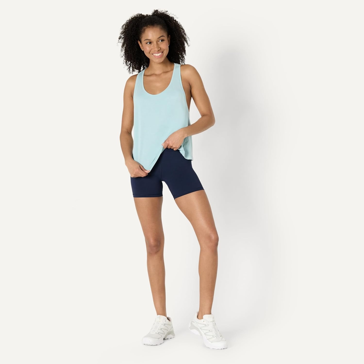 image:imageAmazon Essentials Womens Active Soft Cotton Modal Yoga Workout Racerback Tank Top RelaxedFitLight Blue