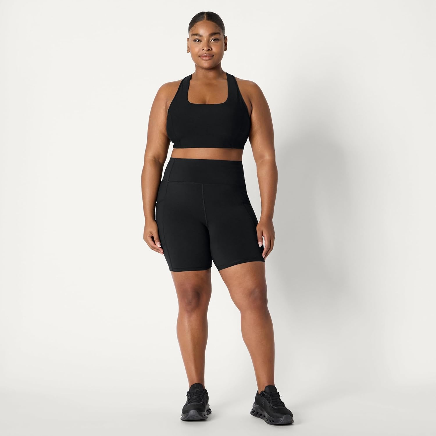 image:imageAmazon Essentials Womens Active Total Train High Waist 7 Gym Workout Biker Shorts with PocketsBlack