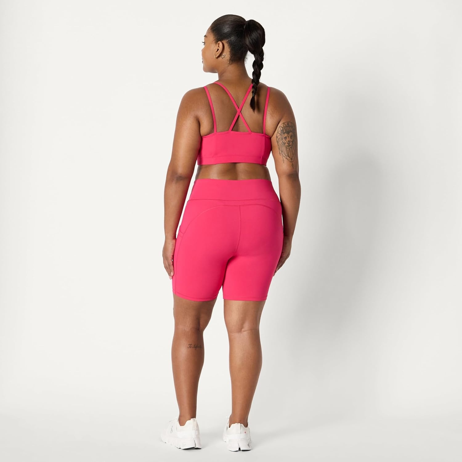 image:imageAmazon Essentials Womens Active Total Train High Waist 7 Gym Workout Biker Shorts with PocketsHot Pink