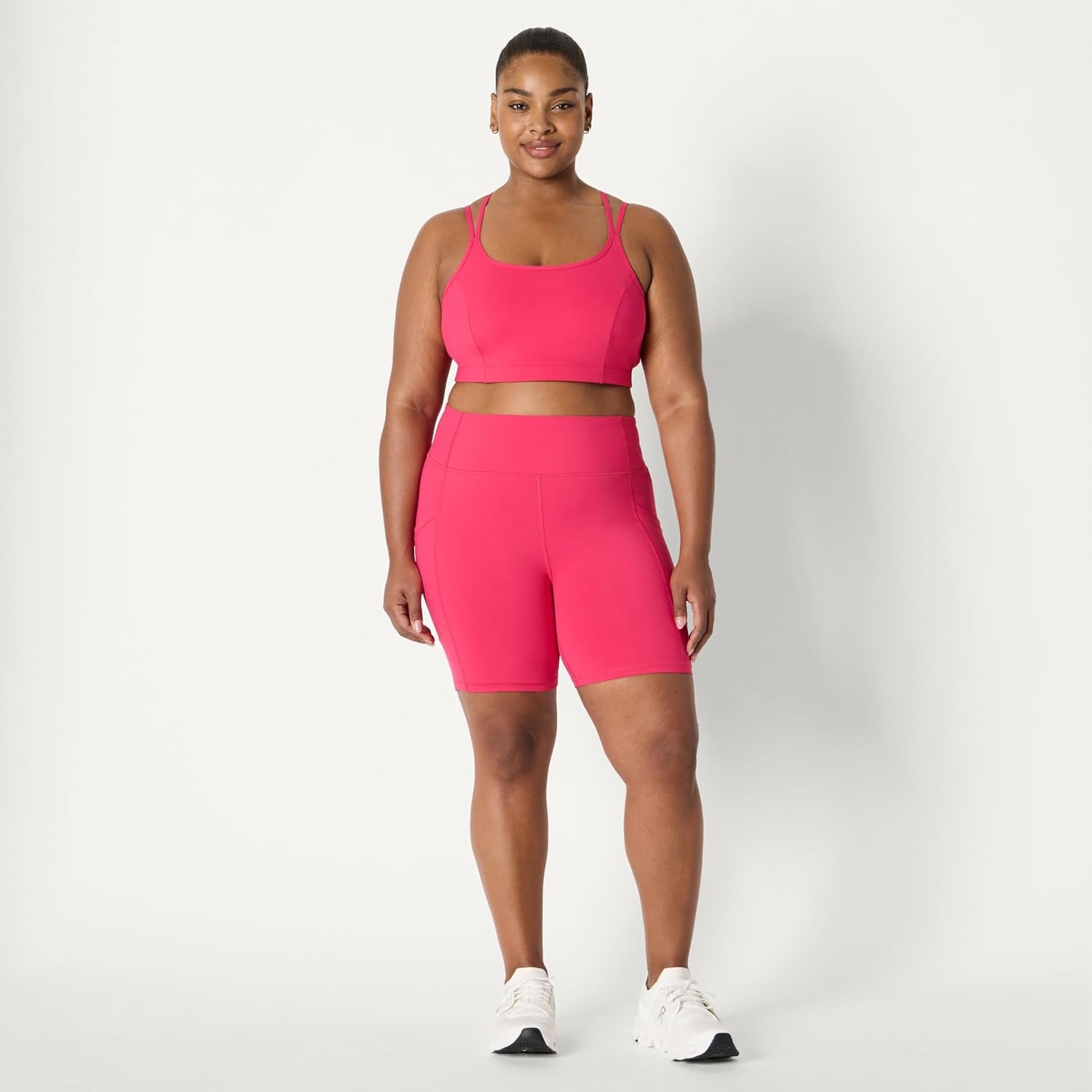 image:imageAmazon Essentials Womens Active Total Train High Waist 7 Gym Workout Biker Shorts with PocketsHot Pink