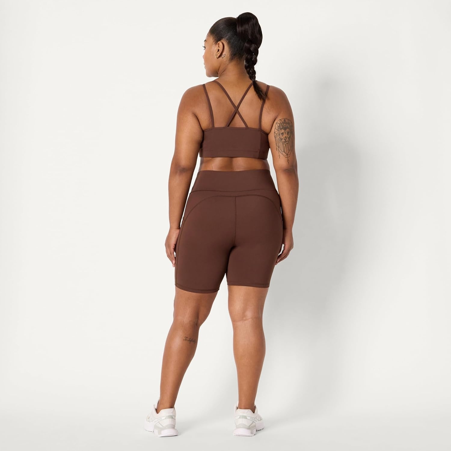 image:imageAmazon Essentials Womens Active Total Train High Waist 7 Gym Workout Biker Shorts with PocketsRich Hazel