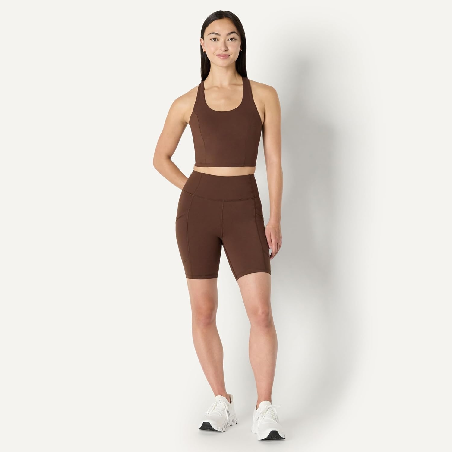 image:imageAmazon Essentials Womens Active Total Train High Waist 7 Gym Workout Biker Shorts with PocketsRich Hazel