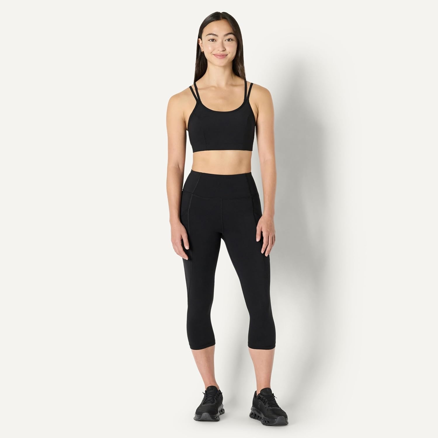 image:imageAmazon Essentials Womens Active Total Train Medium Support Sports Bra with Strappy BackBlack