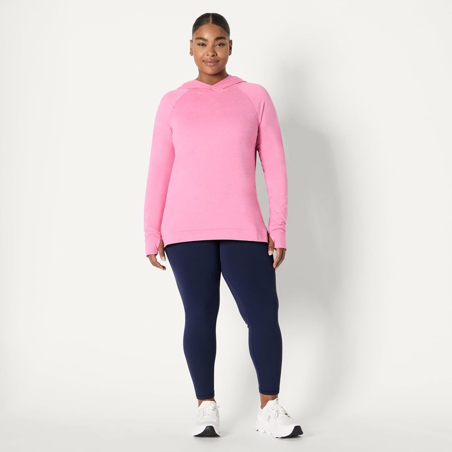 image:imageAmazon Essentials Womens Athletic Soft Performance Lightweight Long Sleeve Pullover Hoodie Workout TopSpace Dye Pink