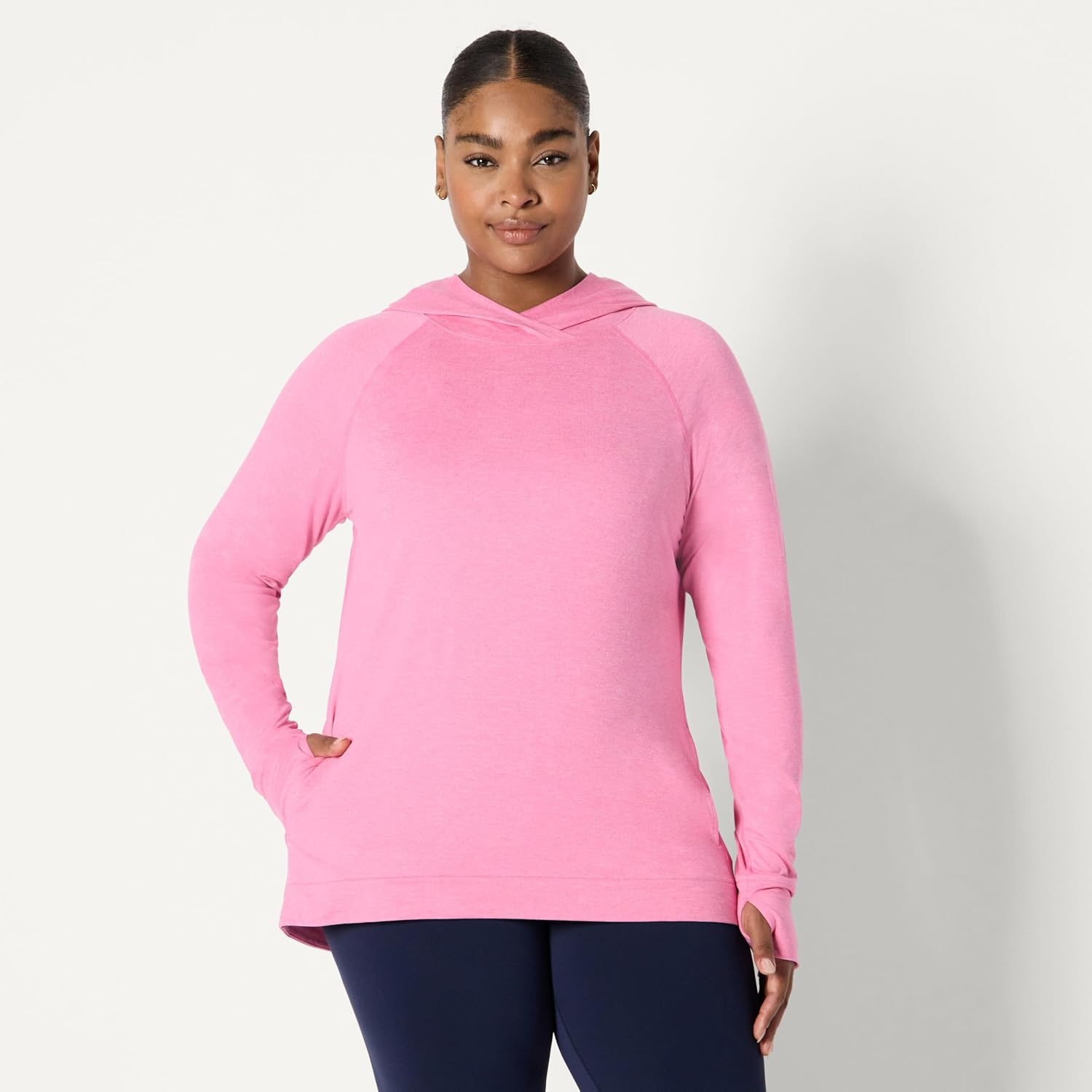 image:imageAmazon Essentials Womens Athletic Soft Performance Lightweight Long Sleeve Pullover Hoodie Workout TopSpace Dye Pink