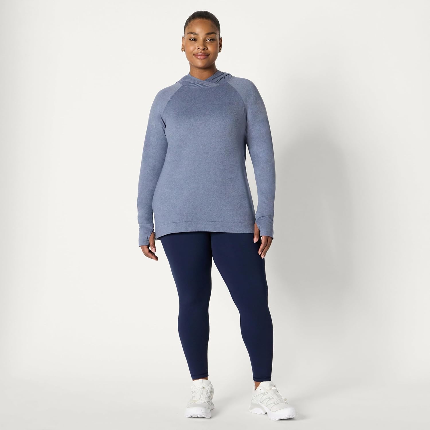 image:imageAmazon Essentials Womens Athletic Soft Performance Lightweight Long Sleeve Pullover Hoodie Workout TopSpace Dye Slate