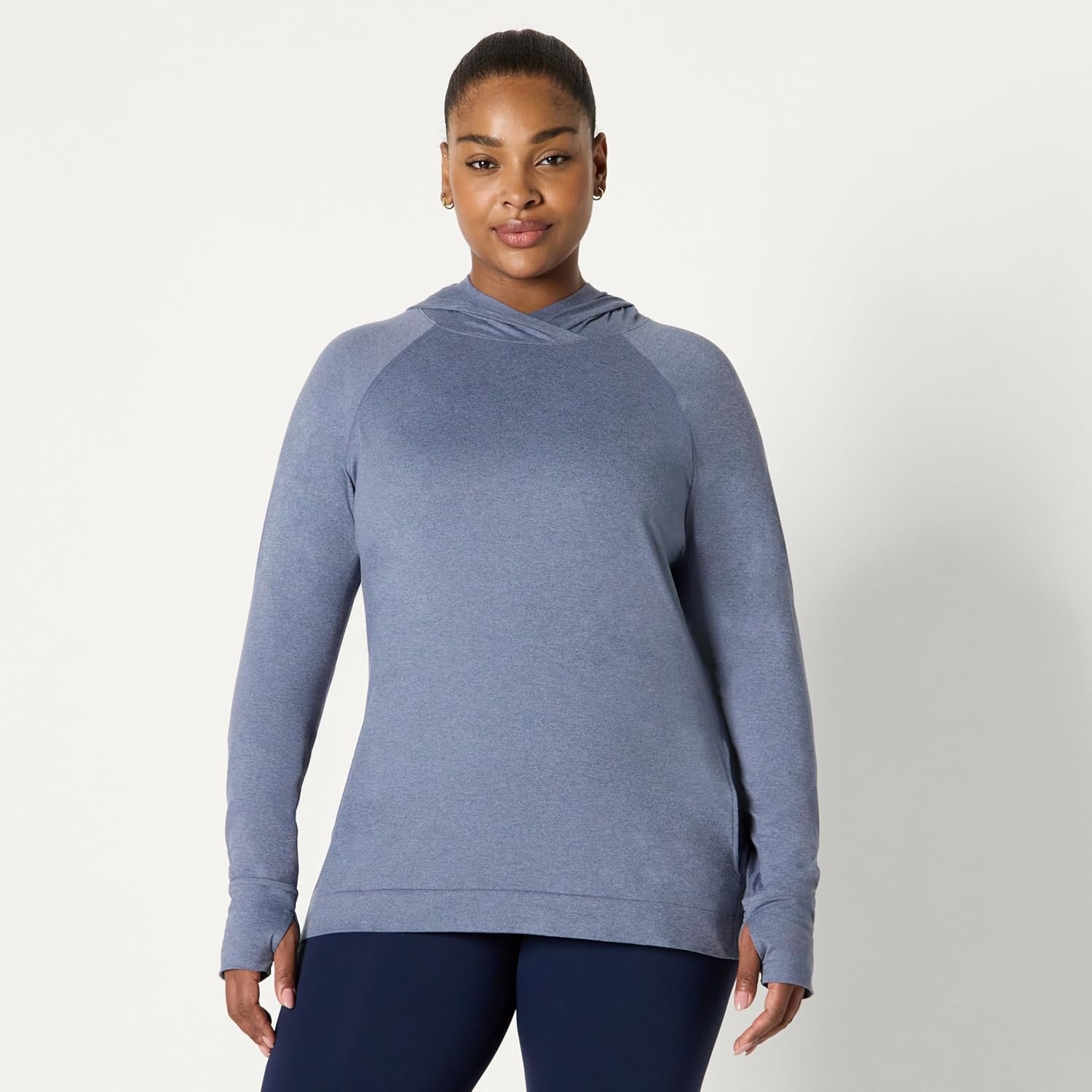 image:imageAmazon Essentials Womens Athletic Soft Performance Lightweight Long Sleeve Pullover Hoodie Workout TopSpace Dye Slate