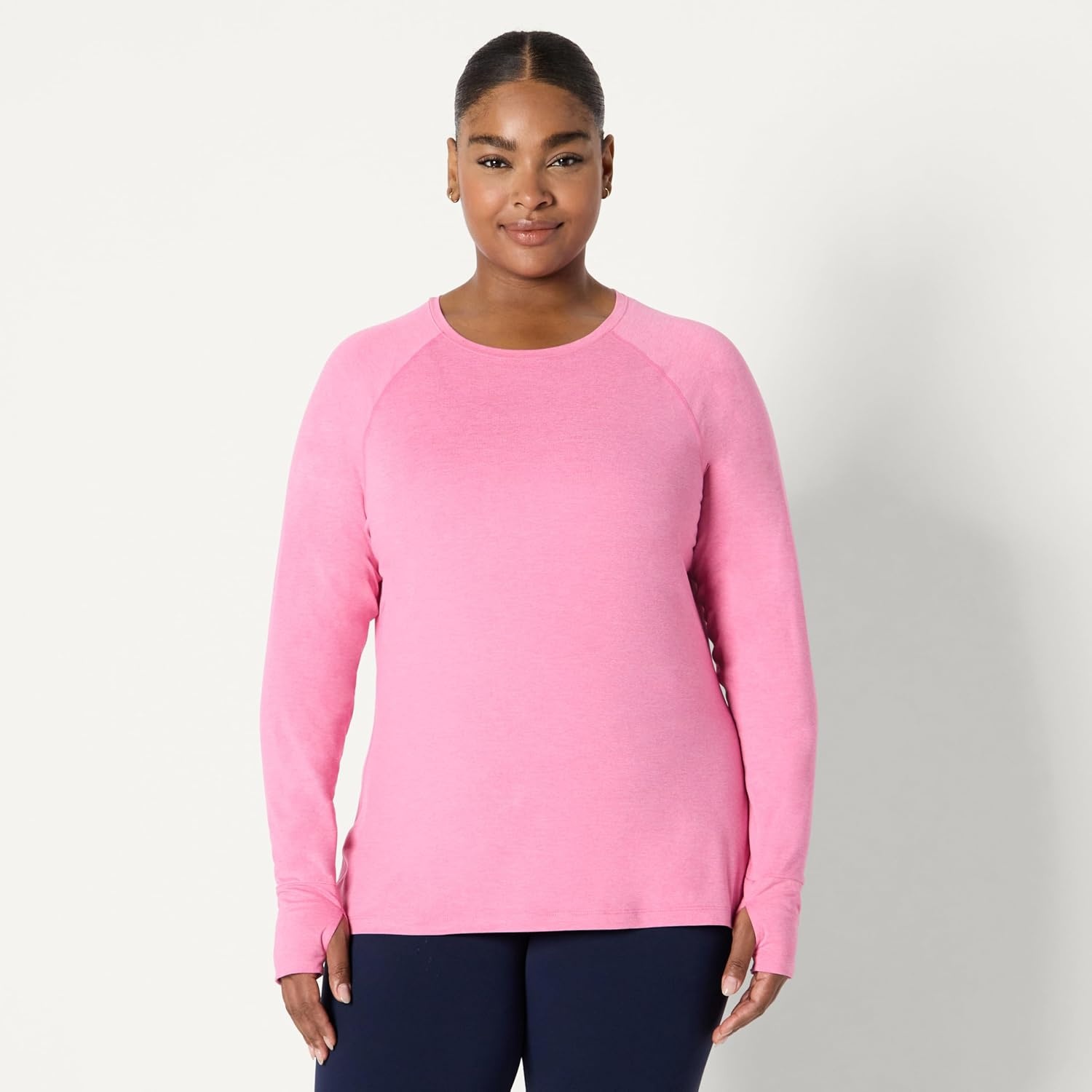image:imageAmazon Essentials Womens Athletic Soft Performance Lightweight Stretch Long Sleeve Layering Workout Top with ThumbholesSpace Dye Pink