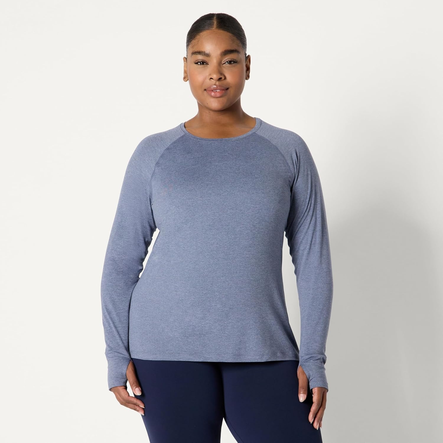 image:imageAmazon Essentials Womens Athletic Soft Performance Lightweight Stretch Long Sleeve Layering Workout Top with ThumbholesSpace Dye Slate