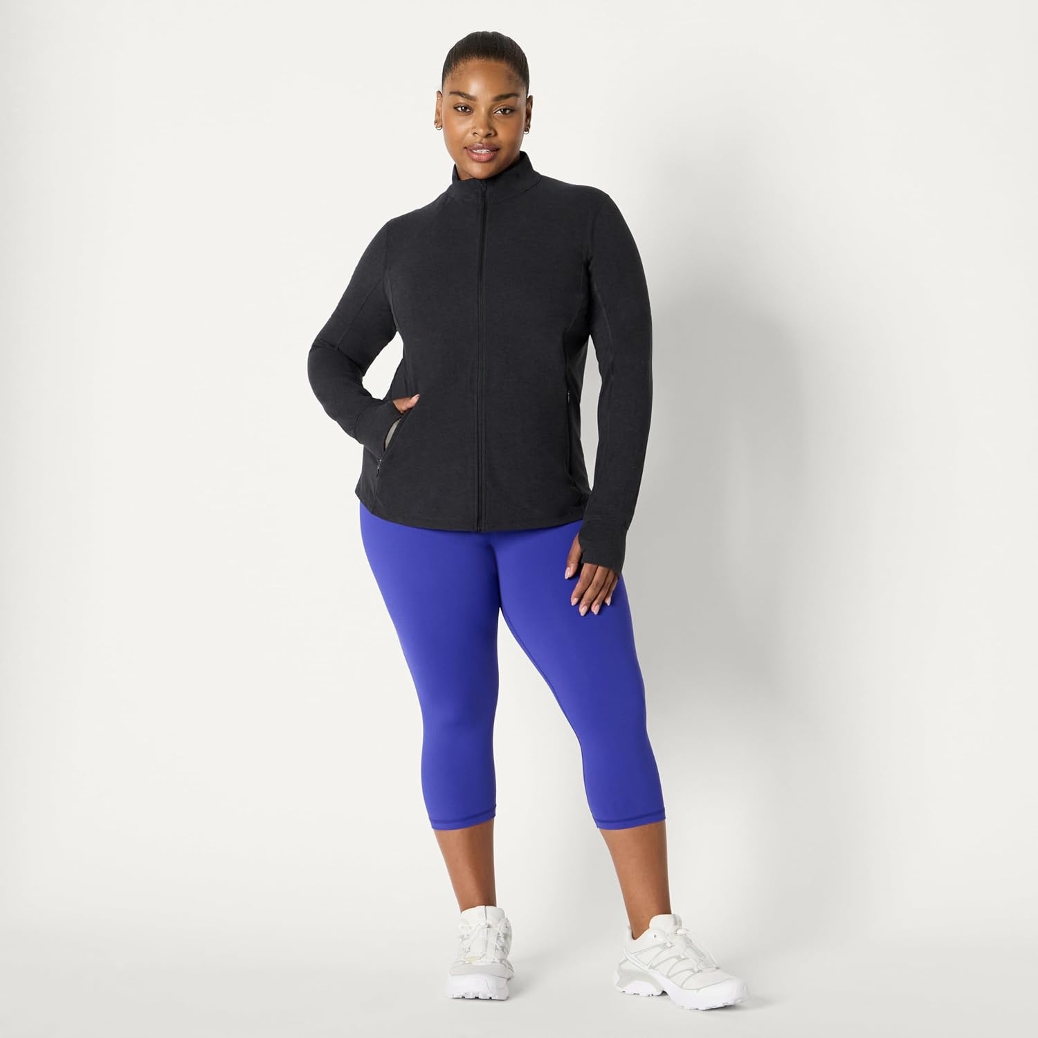 image:imageAmazon Essentials Womens Athletic Soft Performance Lightweight Zip Up Workout Running JacketSpace Dye Black