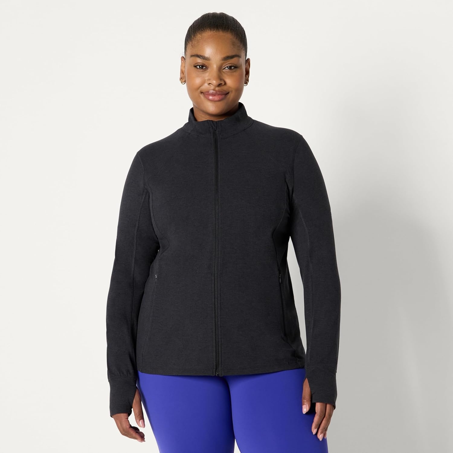 image:imageAmazon Essentials Womens Athletic Soft Performance Lightweight Zip Up Workout Running JacketSpace Dye Black