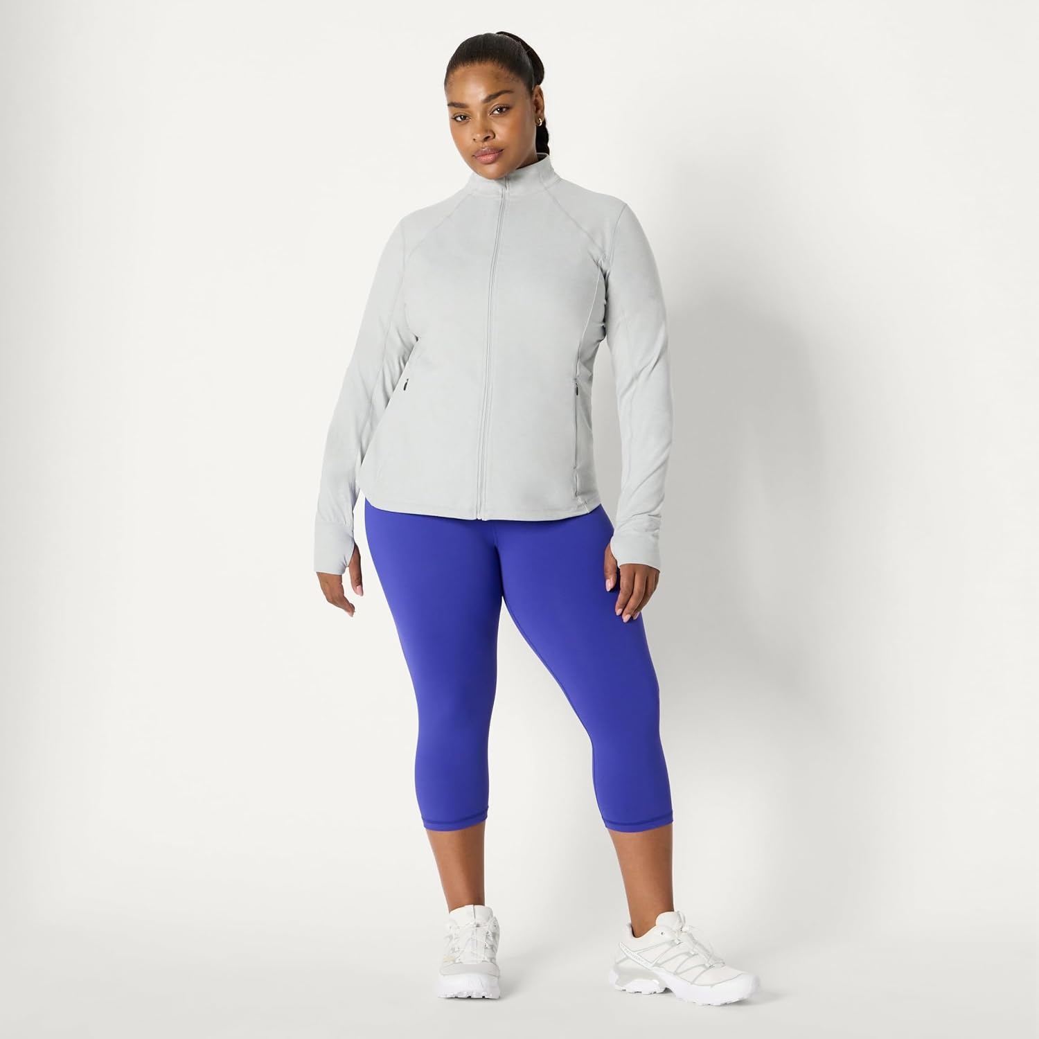 image:imageAmazon Essentials Womens Athletic Soft Performance Lightweight Zip Up Workout Running JacketSpace Dye Dove