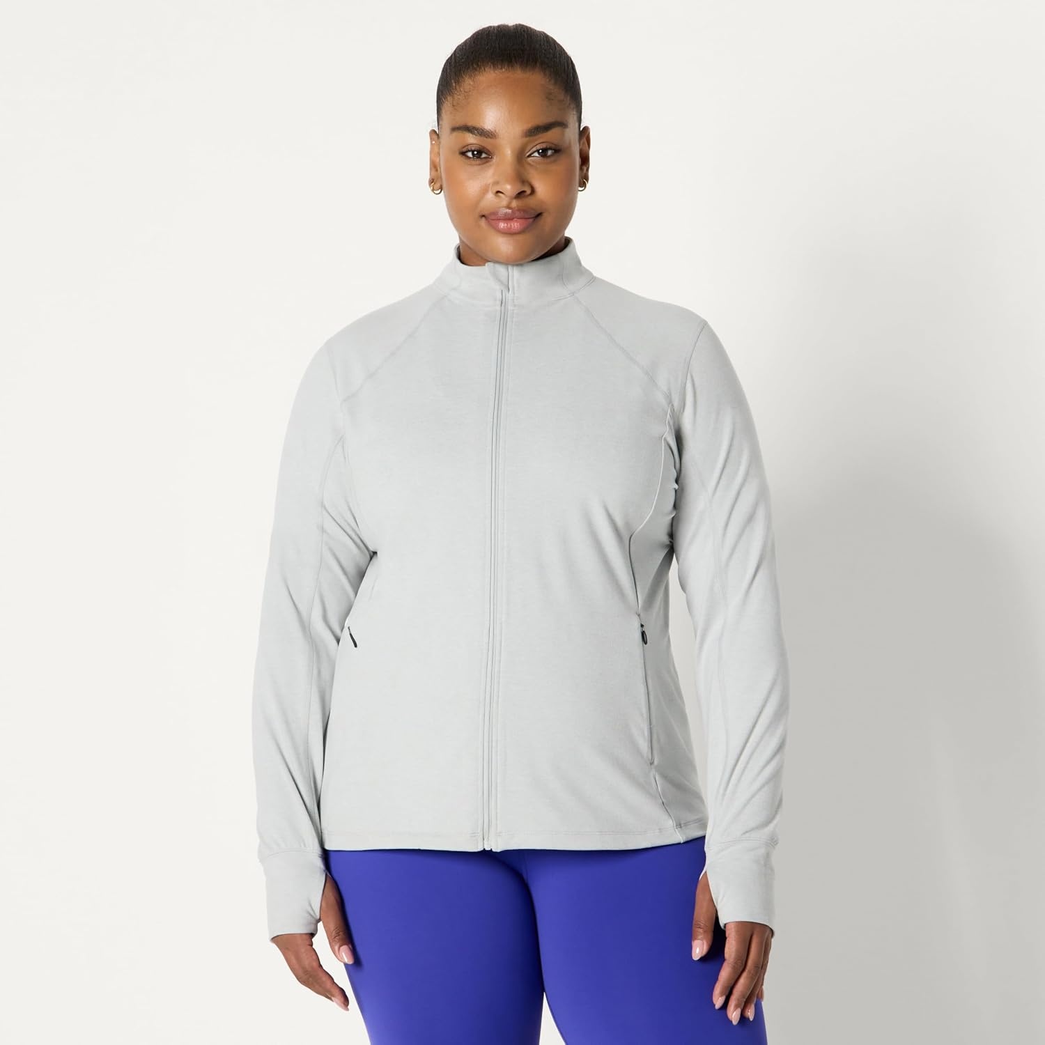 image:imageAmazon Essentials Womens Athletic Soft Performance Lightweight Zip Up Workout Running JacketSpace Dye Dove