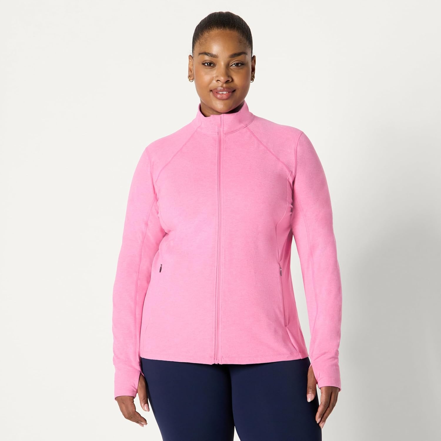 image:imageAmazon Essentials Womens Athletic Soft Performance Lightweight Zip Up Workout Running JacketSpace Dye Pink