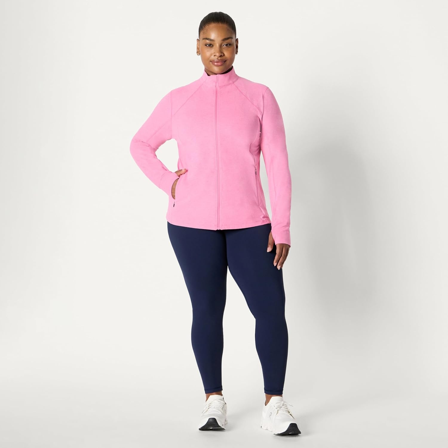 image:imageAmazon Essentials Womens Athletic Soft Performance Lightweight Zip Up Workout Running JacketSpace Dye Pink