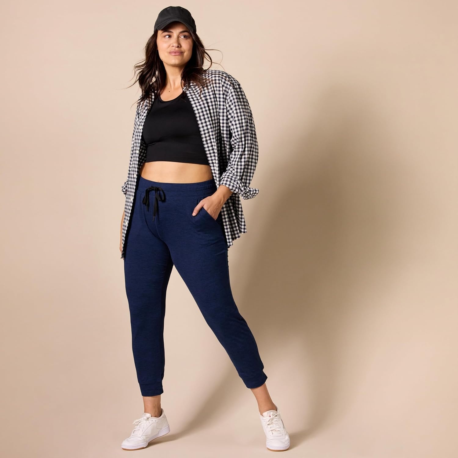 image:imageAmazon Essentials Womens Brushed Tech Stretch Jogger Pant Discontinued ColorsNavy Space Dye