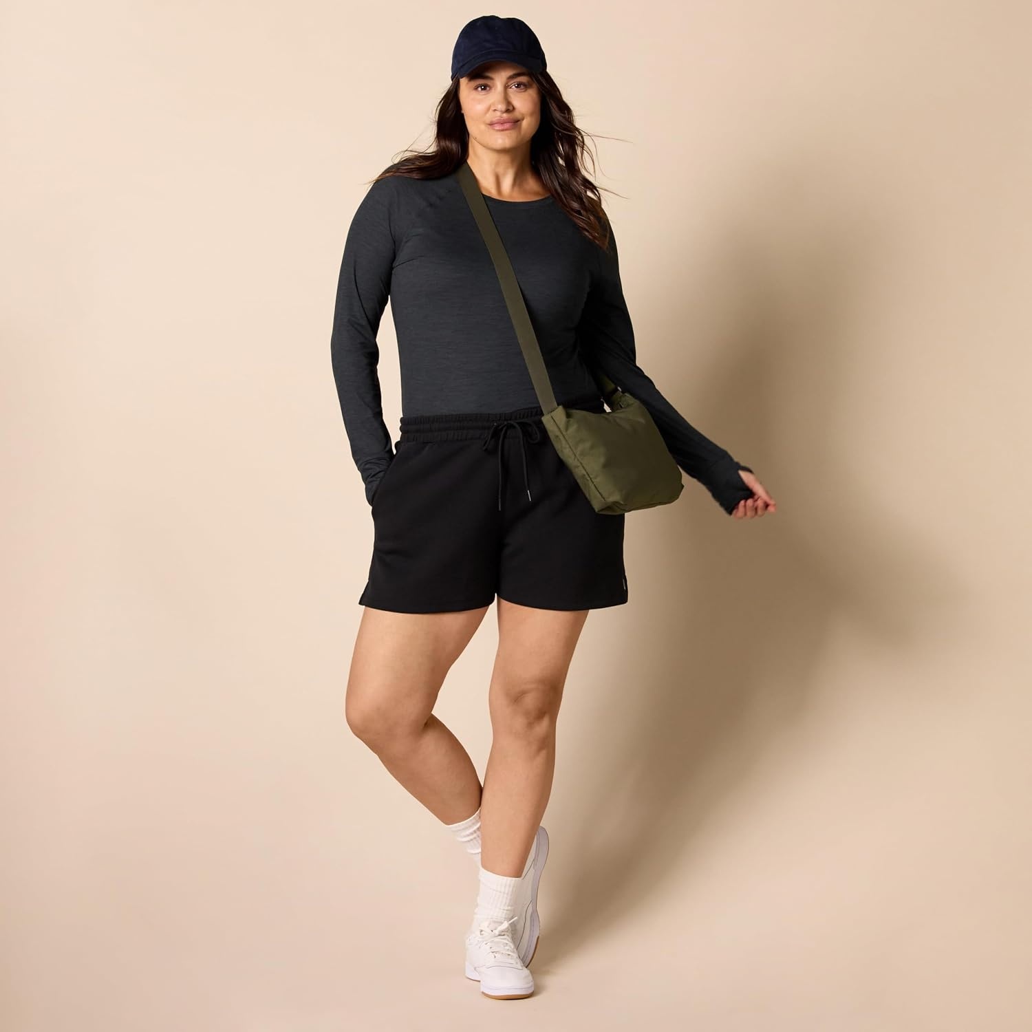 image:imageAmazon Essentials Womens Brushed Tech Stretch LongSleeve Crewneck Shirt Available in Plus SizeBlackSpace Dye