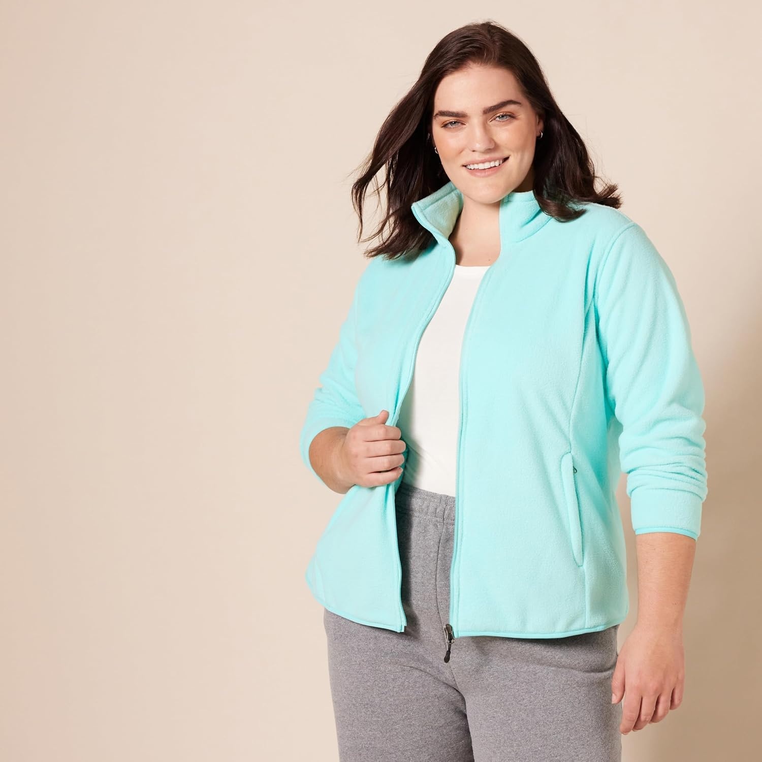 image:imageAmazon Essentials Womens ClassicFit FullZip Polar Soft Fleece Jacket Outerwear Coat with Cuffs Available in Plus SizeAqua