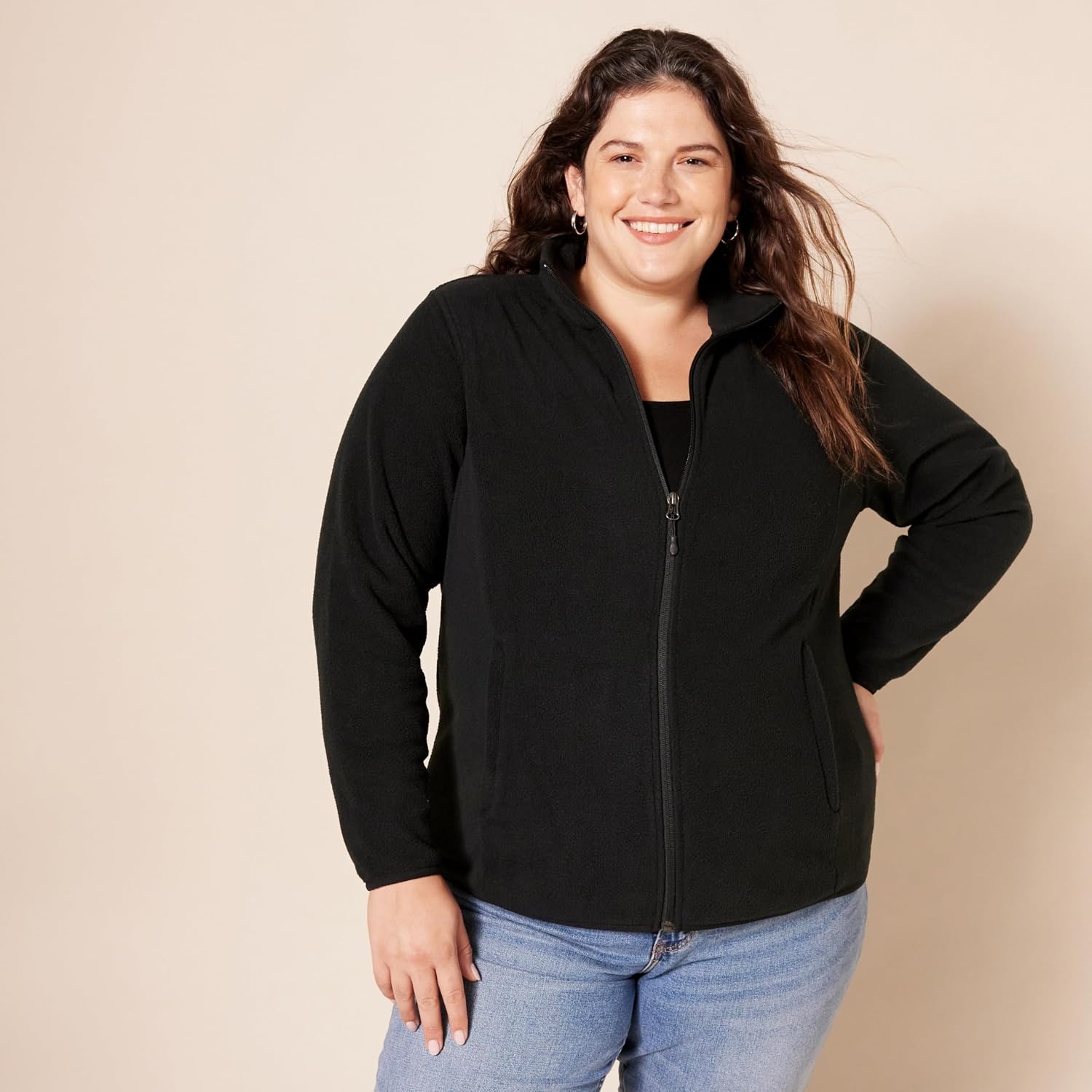 image:imageAmazon Essentials Womens ClassicFit FullZip Polar Soft Fleece Jacket Outerwear Coat with Cuffs Available in Plus SizeBlack