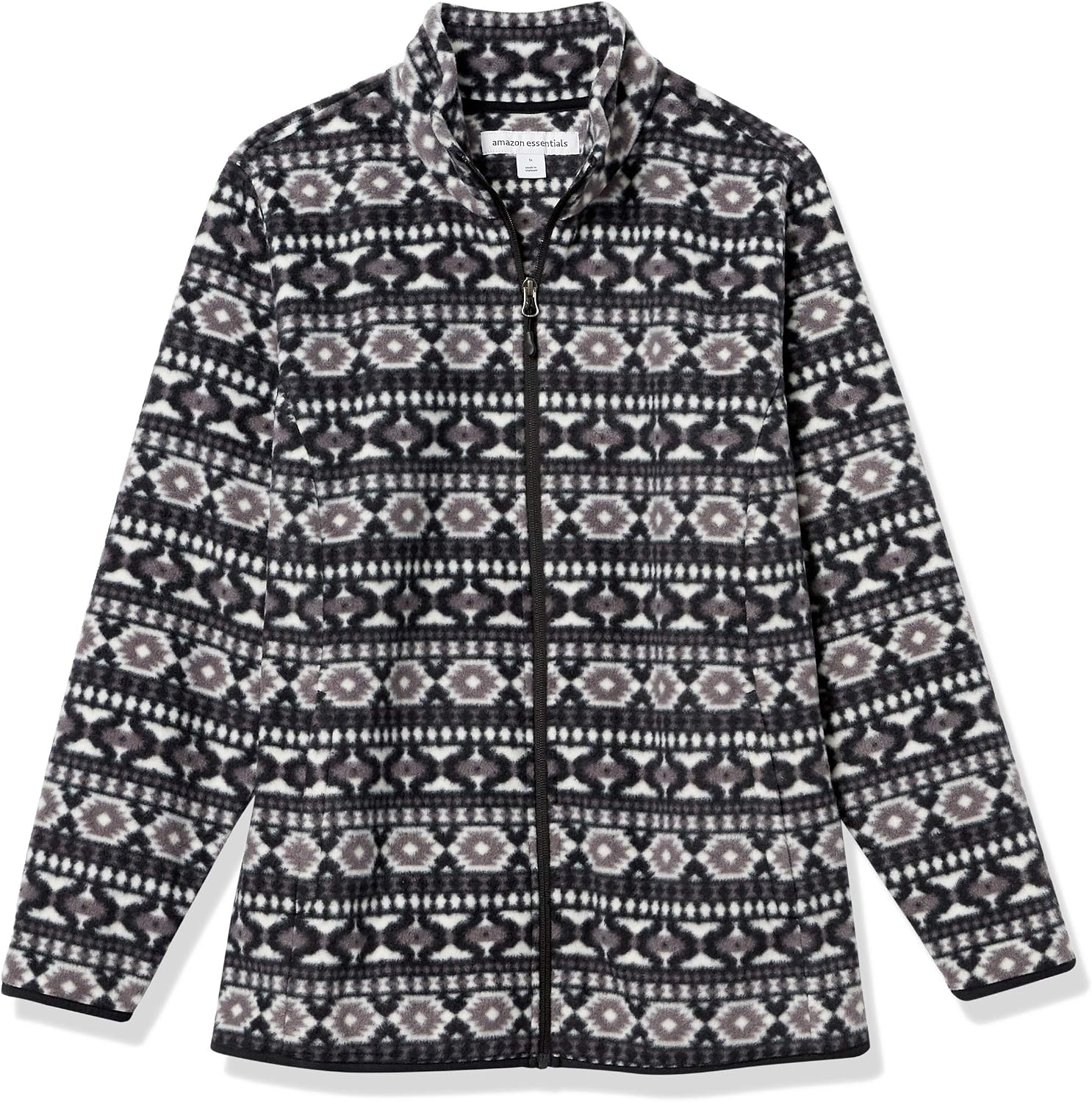 image:imageAmazon Essentials Womens ClassicFit FullZip Polar Soft Fleece Jacket Outerwear Coat with Cuffs Available in Plus SizeBlackWhite S Geo