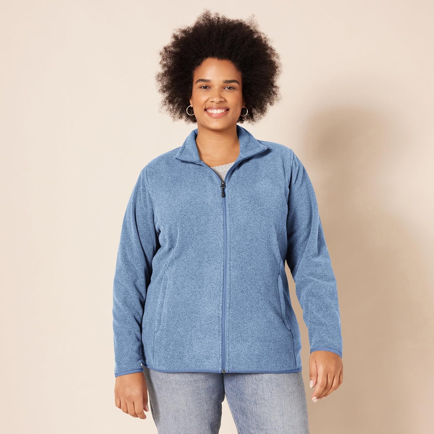 image:imageAmazon Essentials Womens ClassicFit FullZip Polar Soft Fleece Jacket Outerwear Coat with Cuffs Available in Plus SizeBlue Heather